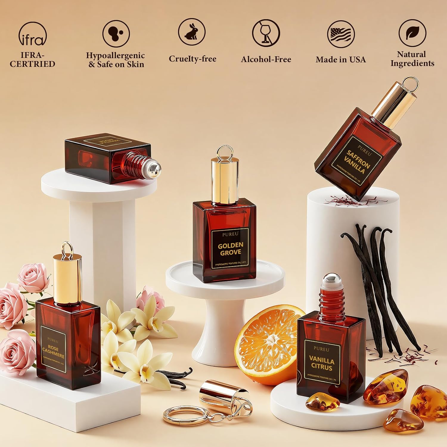 PUREU Pheromones Perfumes for Women Roll On Saffron Vanilla Pheromone Perfume for Women, Long Lasting Travel Size Perfume Essential Oil Vanilla Fragrance Eau De Parfum,0.34 Fl Oz/10ml, Made in USA - Image 6