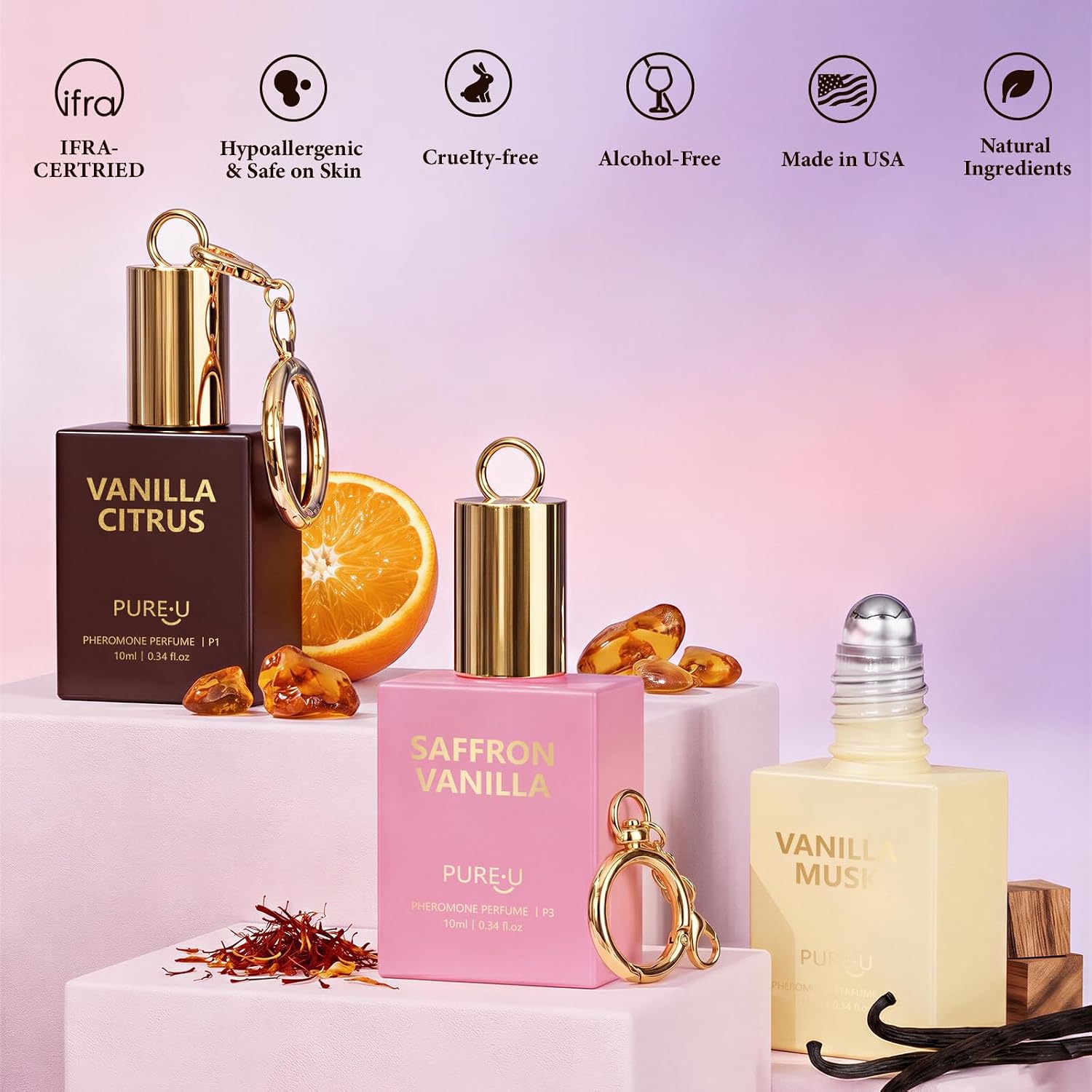 PUREU Pheromone Perfume for Women Roll On – Vanilla Citrus Pheromones Perfumes for Women, Long Lasting Vanilla Perfume Travel Size Perfume Essential Oil Eau De Parfum, 0.34 Fl Oz/10ml, Made in USA - Image 5