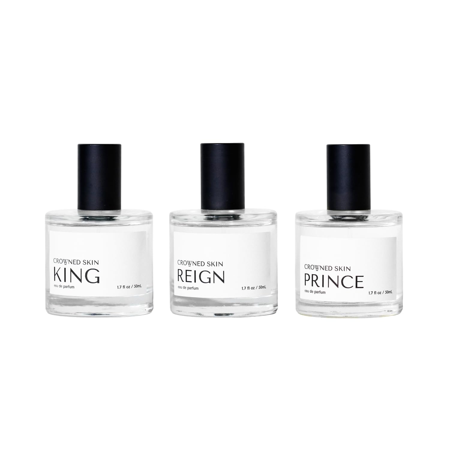 Crowned Skin King, Reign, and Prince Eau de Parfum 3 Piece Bundle | Long Lasting Mens Cologne | Fragrance Set with Sandalwood, Leather, Fresh, Nautical, Oceanic, & Woody Scents | All-Day Fragrance