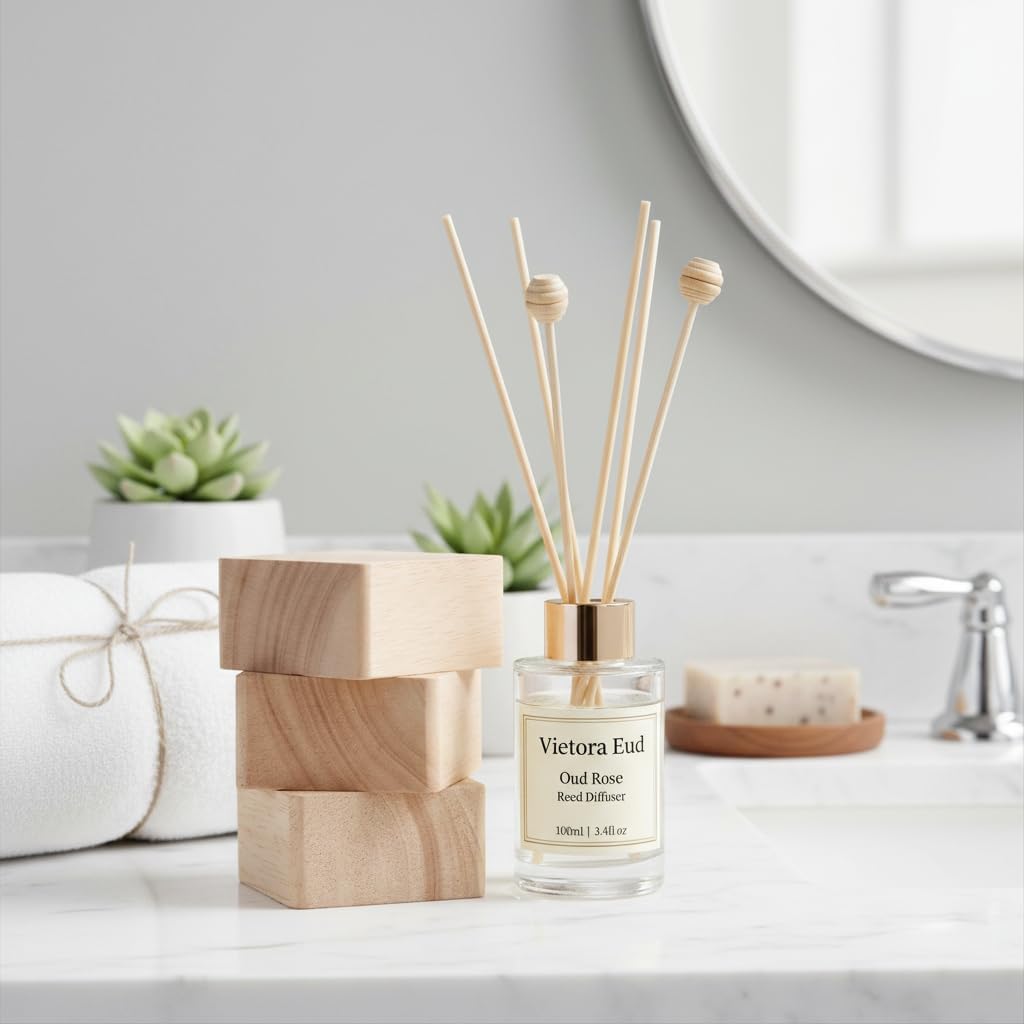 Oud Rose Reed Diffuser for Home, Luxury Hotel Collection Scent Inspired by Ritz Carlton, Long Lasting Fragrance, Minimalist Design, Bathroom Accessories/Bedroom Office Decor Gift, 3.34 Fl Oz - Image 8
