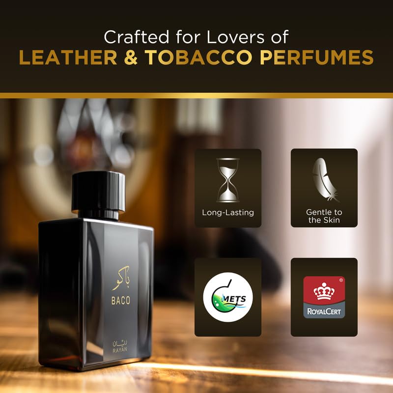 RAYAN Baco Tobacco & Leather Perfume for Men – Arabian Eau De Parfum, 100mL (3.34 Fl oz) Perfumes Arabes Para Hombres, Bold Men’s Perfume with Vetiver, Patchouli, Saffron & Spices – Ideal Gift for Him - Image 3