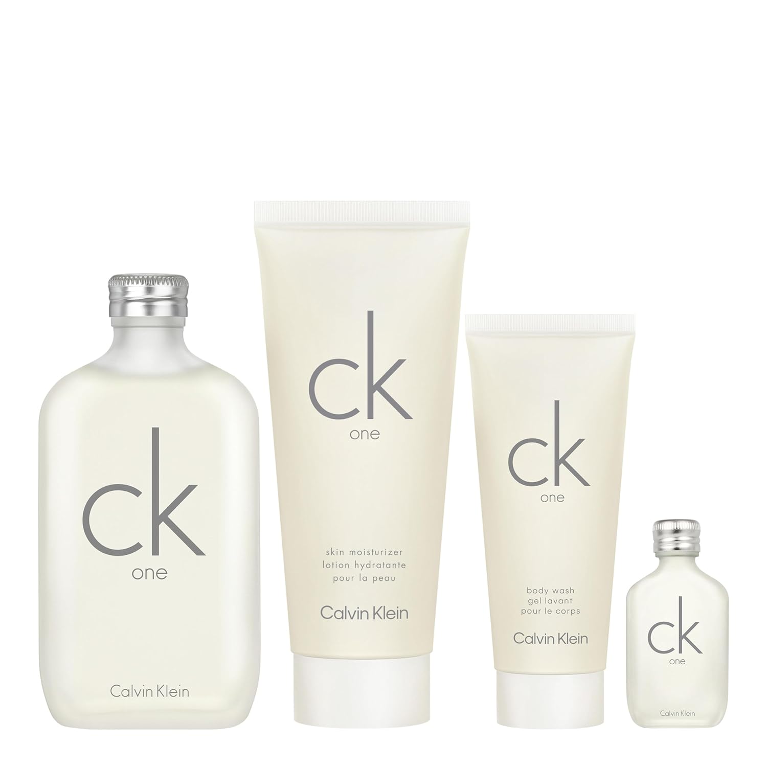 Calvin Klein CK One Eau de Toilette 4-Piece Gift Set ($159 Value) – 6.7 oz EDT, 0.5 oz EDT, 6.7 oz Body Lotion, 3.3 oz Shower Gel – With Notes of Green Tea – Long-Lasting Unisex Fragrance - Image 2