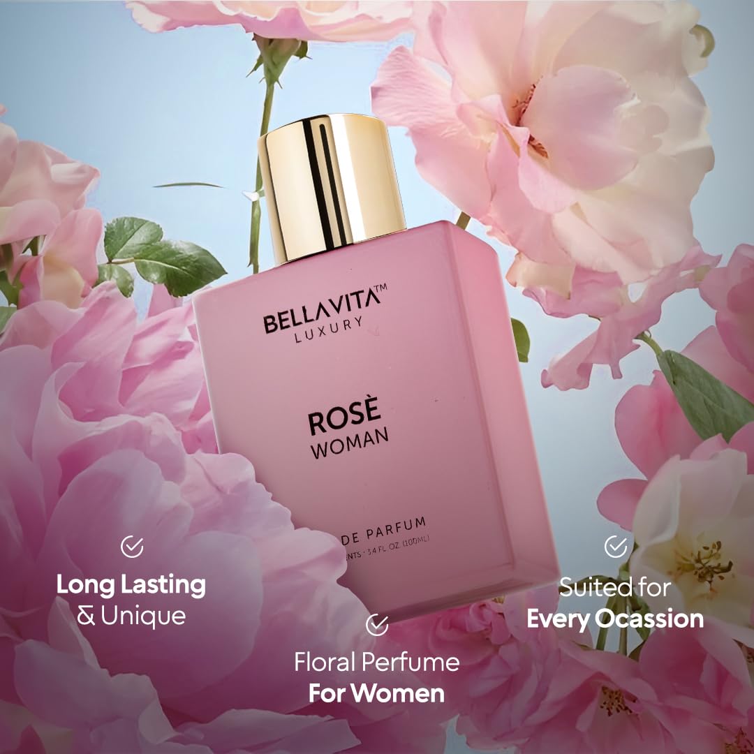 Bellavita Luxury ROSE Eau de Parfum | 100 ml (3.4 fl.oz.) | Perfume for Women | Fresh, Floral Peach, Jasmine, and Ambery Musk Notes | Long Lasting Women's Day Special Fragrance - Image 5
