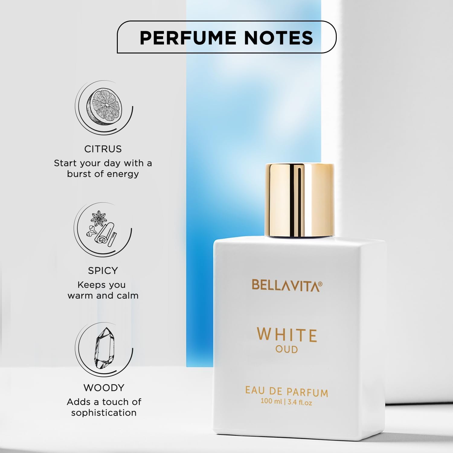 Bellavita Luxury White Oud Eau de Parfum | 100 ml (3.4 fl.oz.) | Perfume for Men and Women | Fruity, Artemisia Lemon, Freesia, and Tobacco Notes | Long Lasting Unisex Fragrance - Image 4