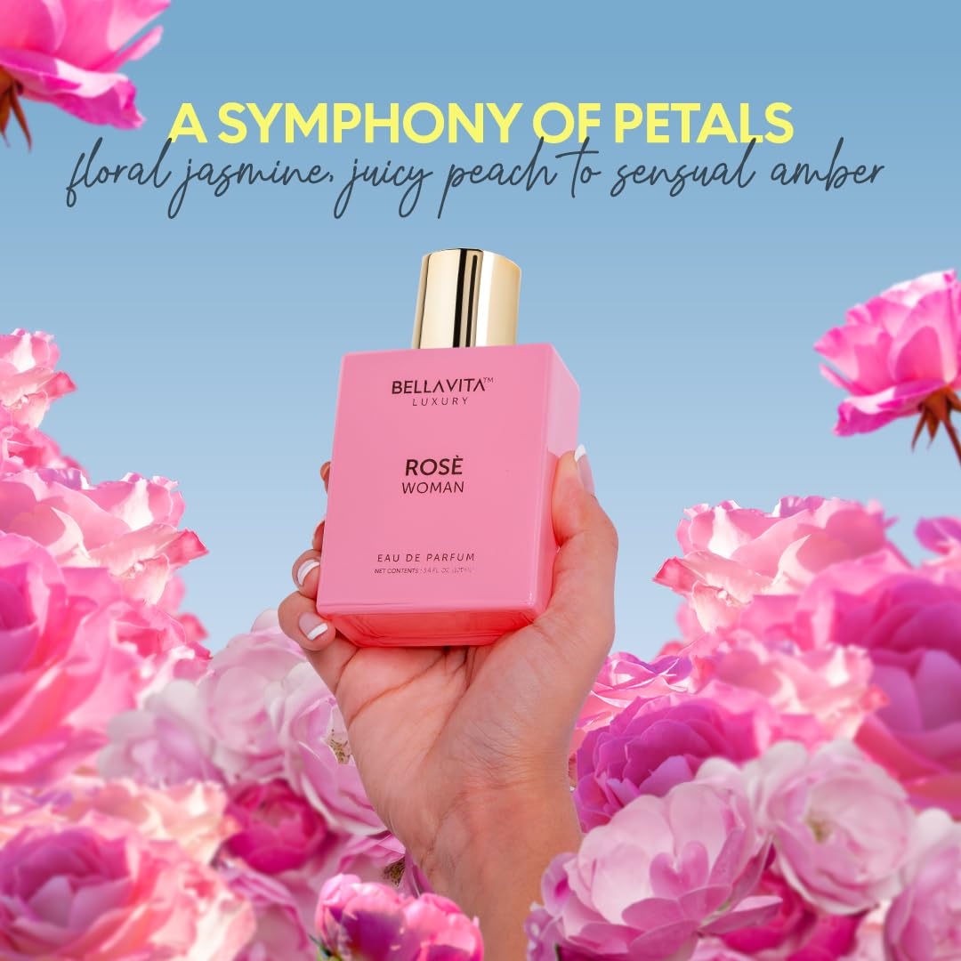 Bellavita Luxury ROSE Eau de Parfum | 100 ml (3.4 fl.oz.) | Perfume for Women | Fresh, Floral Peach, Jasmine, and Ambery Musk Notes | Long Lasting Women's Day Special Fragrance - Image 3