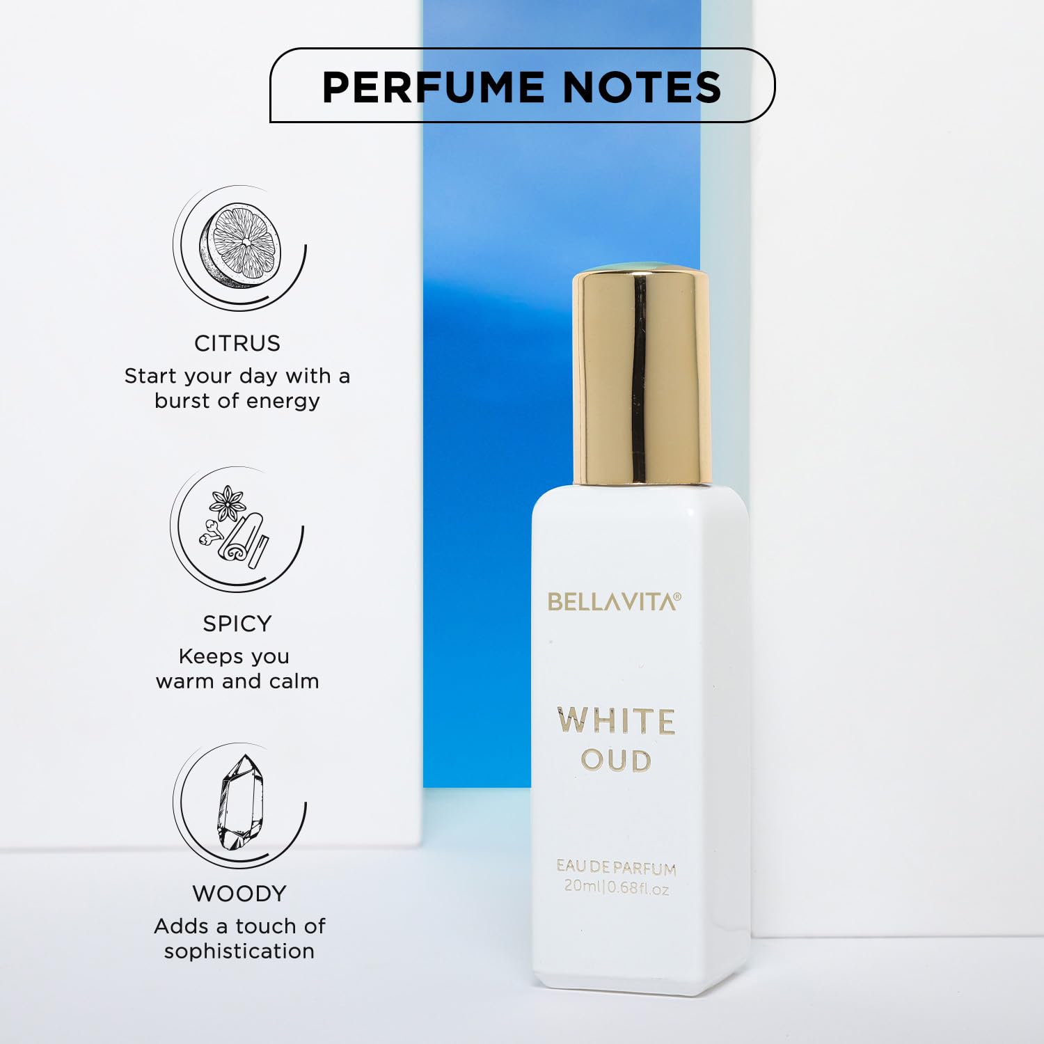 Bellavita Luxury WHITE OUD Eau de Parfum | 20 ml (0.7 fl.oz.) | Travel Size Perfume for Men and Women | Fruity, Artemisia Lemon, Freesia, and Tobacco Notes | Long Lasting Unisex Fragrance - Image 3