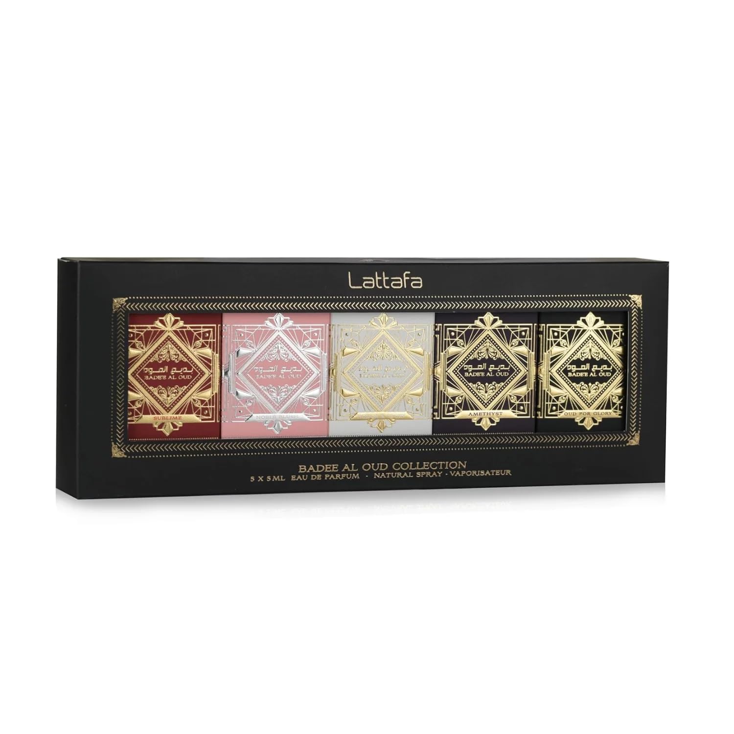 Lattafa Bade'e Al Oud Collection – 5 × 5 ml Eau de Parfum Gift Set for Unisex (Honor & Glory + Sublime + Amethyst + Oud for Glory + Noble Blush) - Image 2