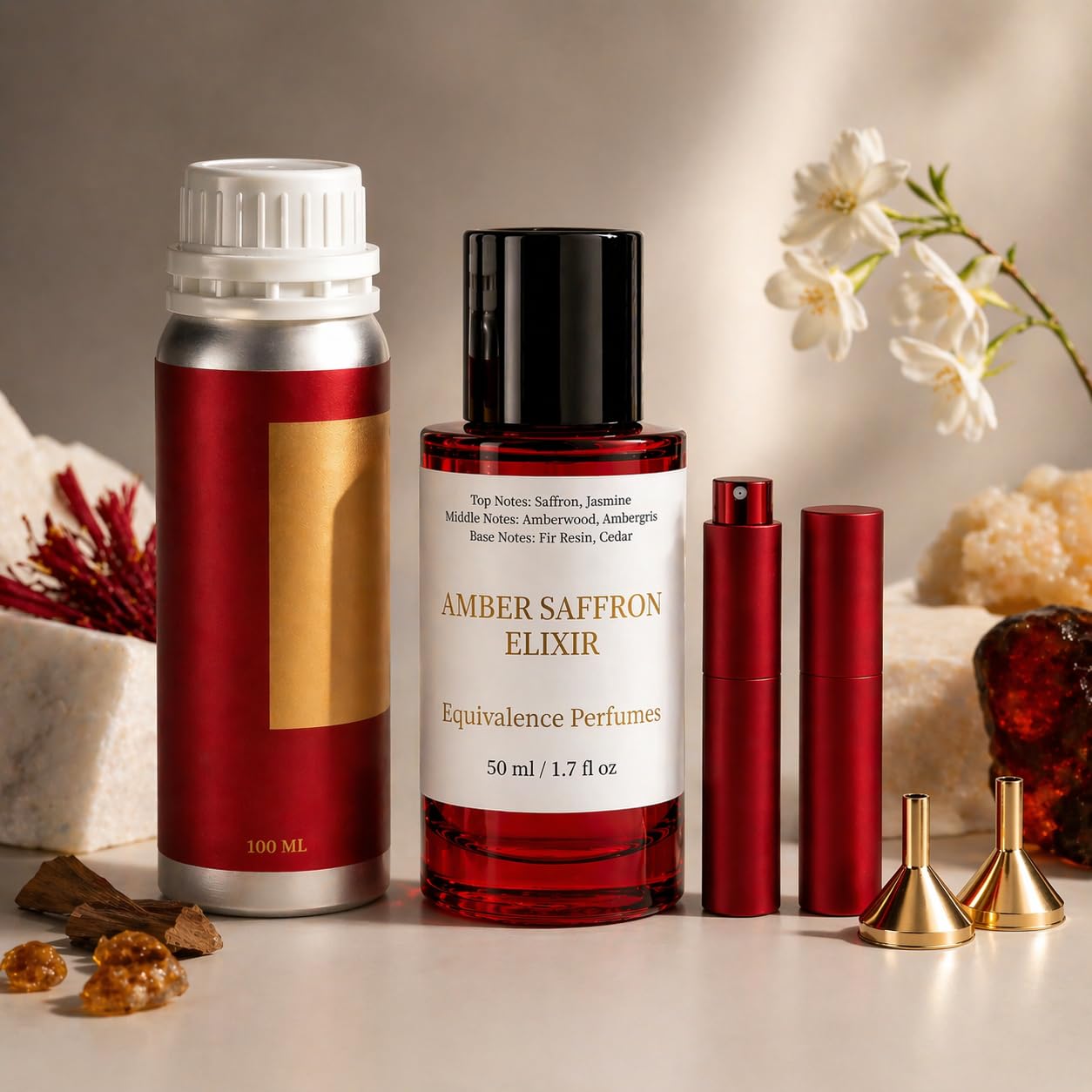Luxury Refill Kit Inspired by B.acarrat R.ouge 5.40 – 100ml Elixir Bottle + 50ml Bottle Bundle – 2 Travel Size 10ml – Long Lasting Perfume Set for Women & Men - Image 5