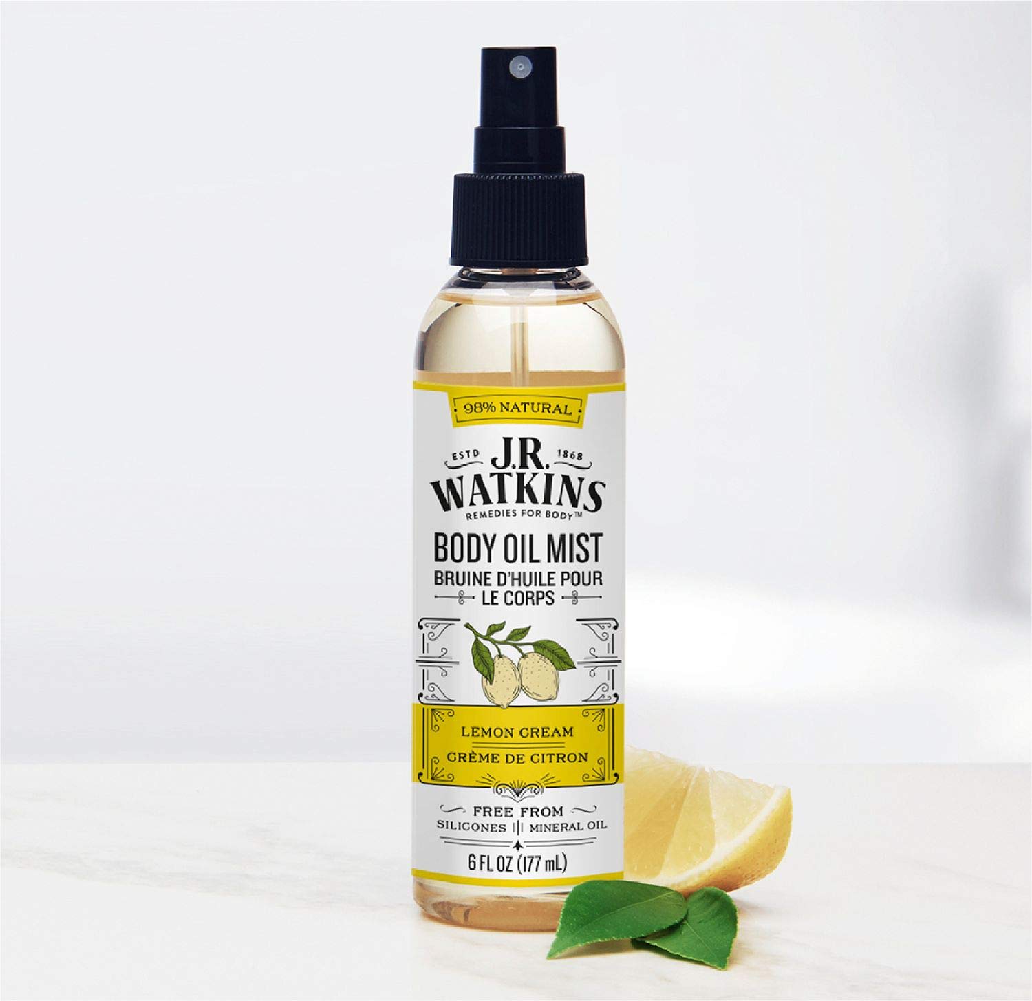 J.R. Watkins Natural Hydrating Body Oil Mist, Lemon Cream, Moisturizing Body Oil Spray for Glowing Skin, USA Made and Cruelty Free, 6 fl oz, Single - Image 5
