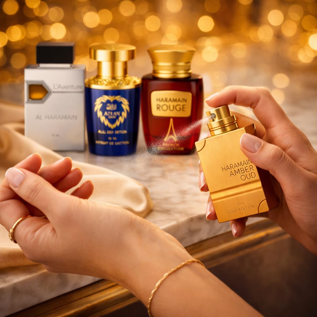 Al Haramain Fragrance Discovery Set for Men & Women – 4×10ml Each, (Amber Oud Gold Edition + L'aventure + Azlan Oud Amber Edition + Blanche) - Image 4