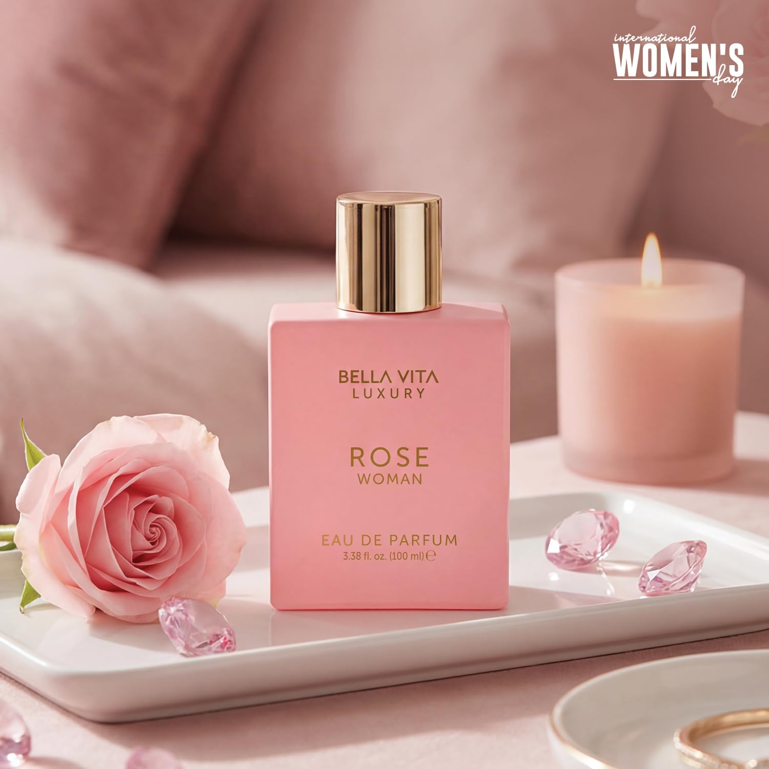 Bellavita Luxury ROSE Eau de Parfum | 100 ml (3.4 fl.oz.) | Perfume for Women | Fresh, Floral Peach, Jasmine, and Ambery Musk Notes | Long Lasting Women's Day Special Fragrance - Image 2