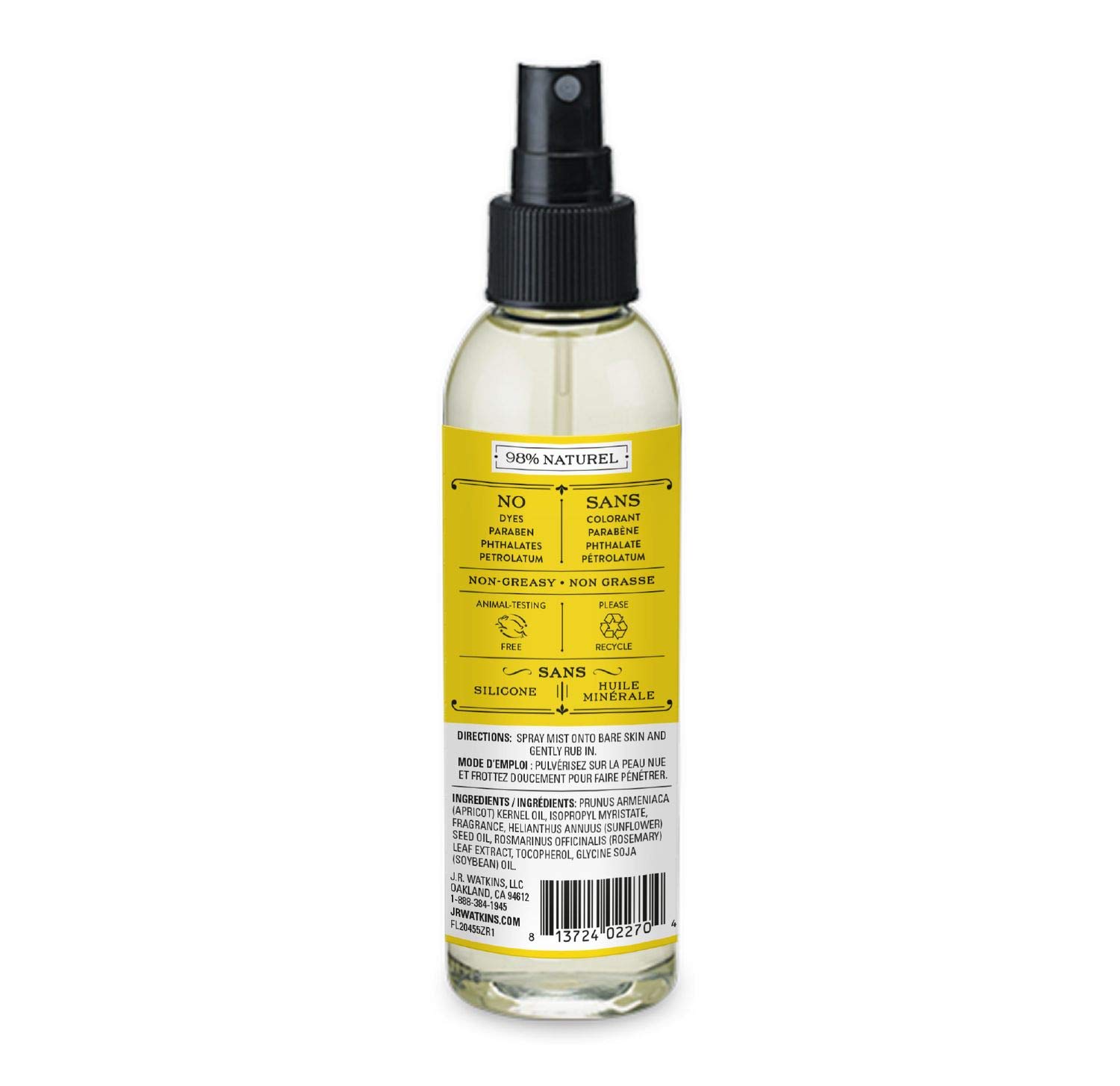 J.R. Watkins Natural Hydrating Body Oil Mist, Lemon Cream, Moisturizing Body Oil Spray for Glowing Skin, USA Made and Cruelty Free, 6 fl oz, Single - Image 8