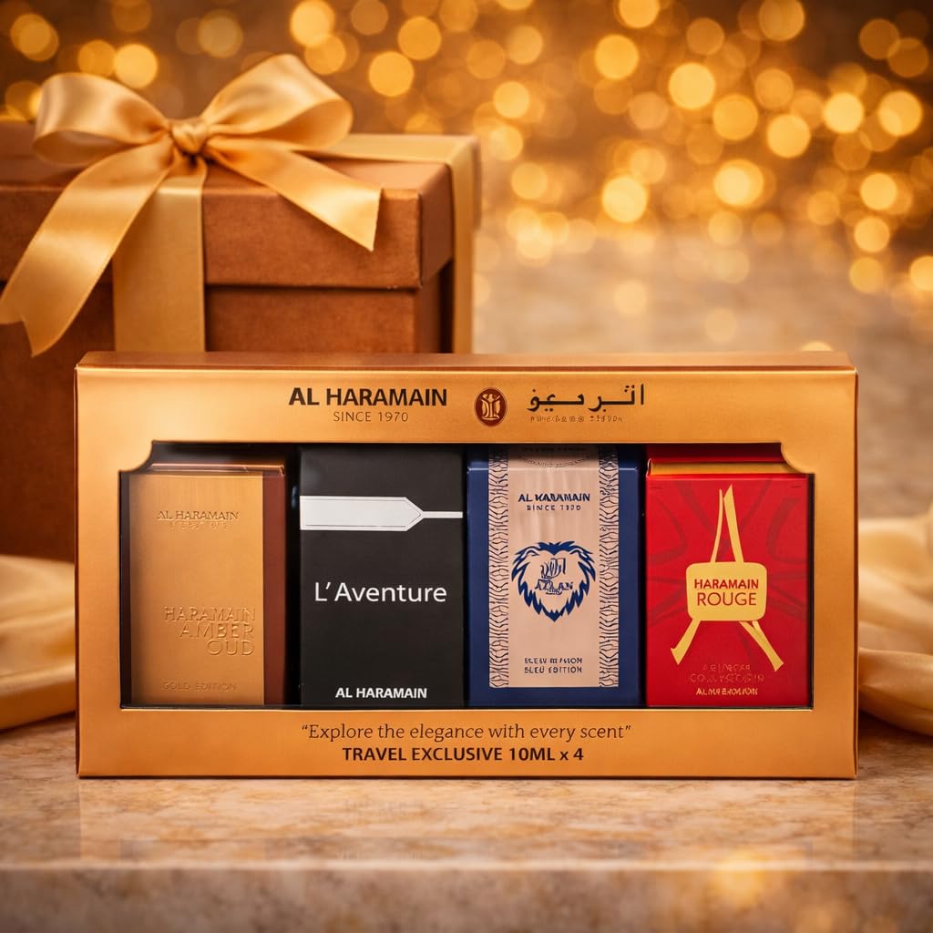 Al Haramain Fragrance Discovery Set for Men & Women – 4×10ml Each, (Amber Oud Gold Edition + L'aventure + Azlan Oud Amber Edition + Blanche) - Image 6