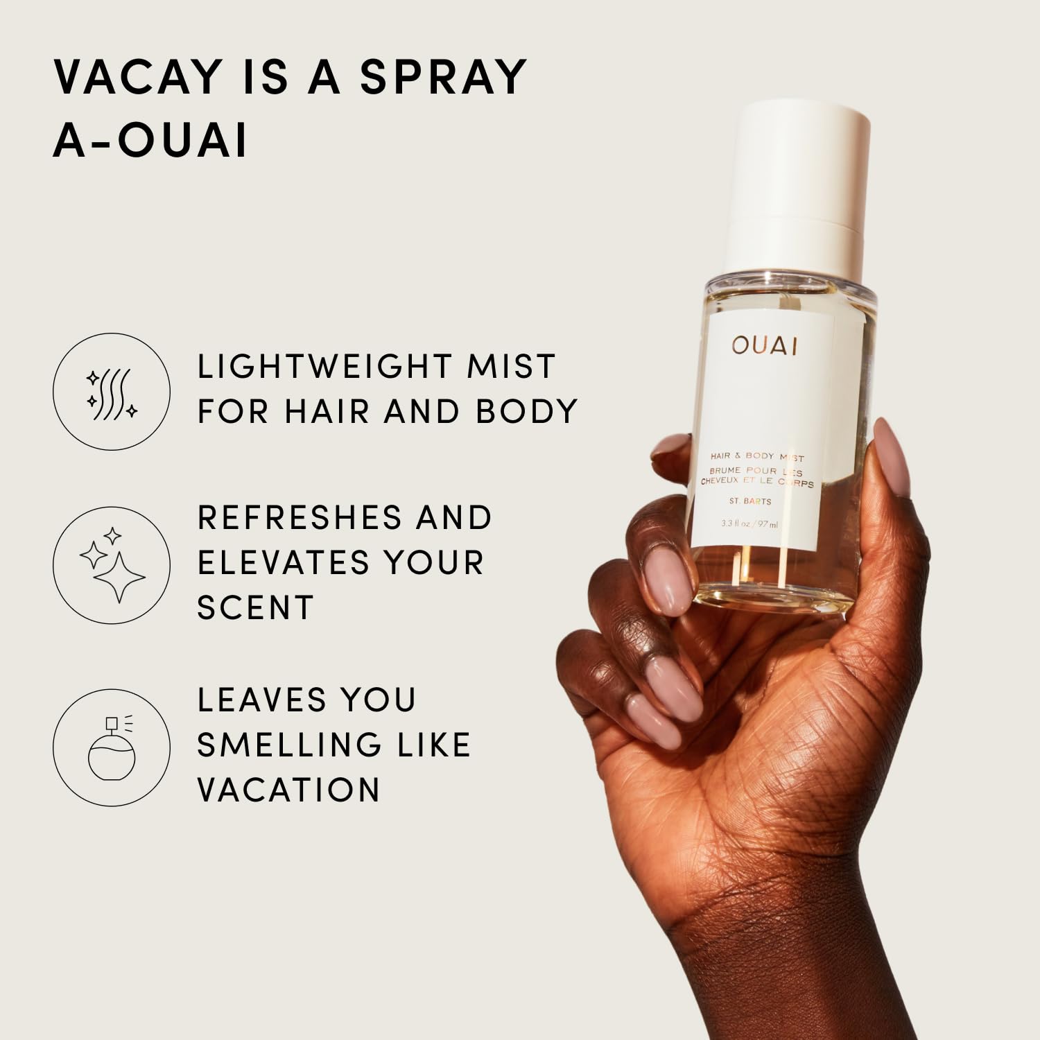 OUAI St. Barts Hair and Body Mist - Tropical-Scented Hair Perfume and Body Spray - Notes of Dragonfruit, Orange Blossom, Tuberose & Musk (3.3 Fl Oz) - Image 3