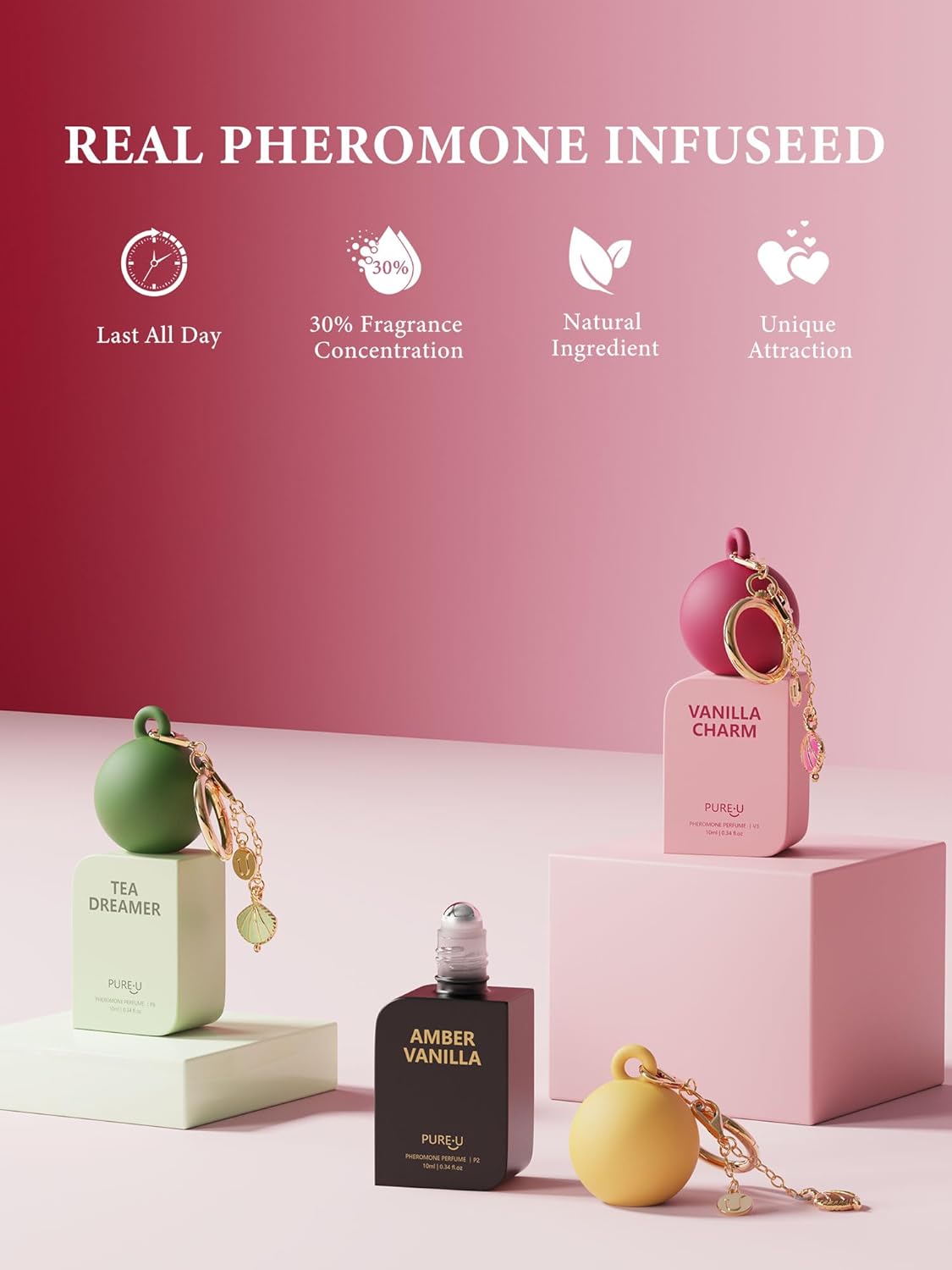 PUREU Creamy Vanilla Sandalwood Pheromone Perfume Oil for Women, Long Lasting Extrait de Parfum Roll On with Clip-on Keychain, Alcohol-Free Sweet Gourmand Travel Size for Date & On-the-Go, 0.34 Fl OZ - Image 5
