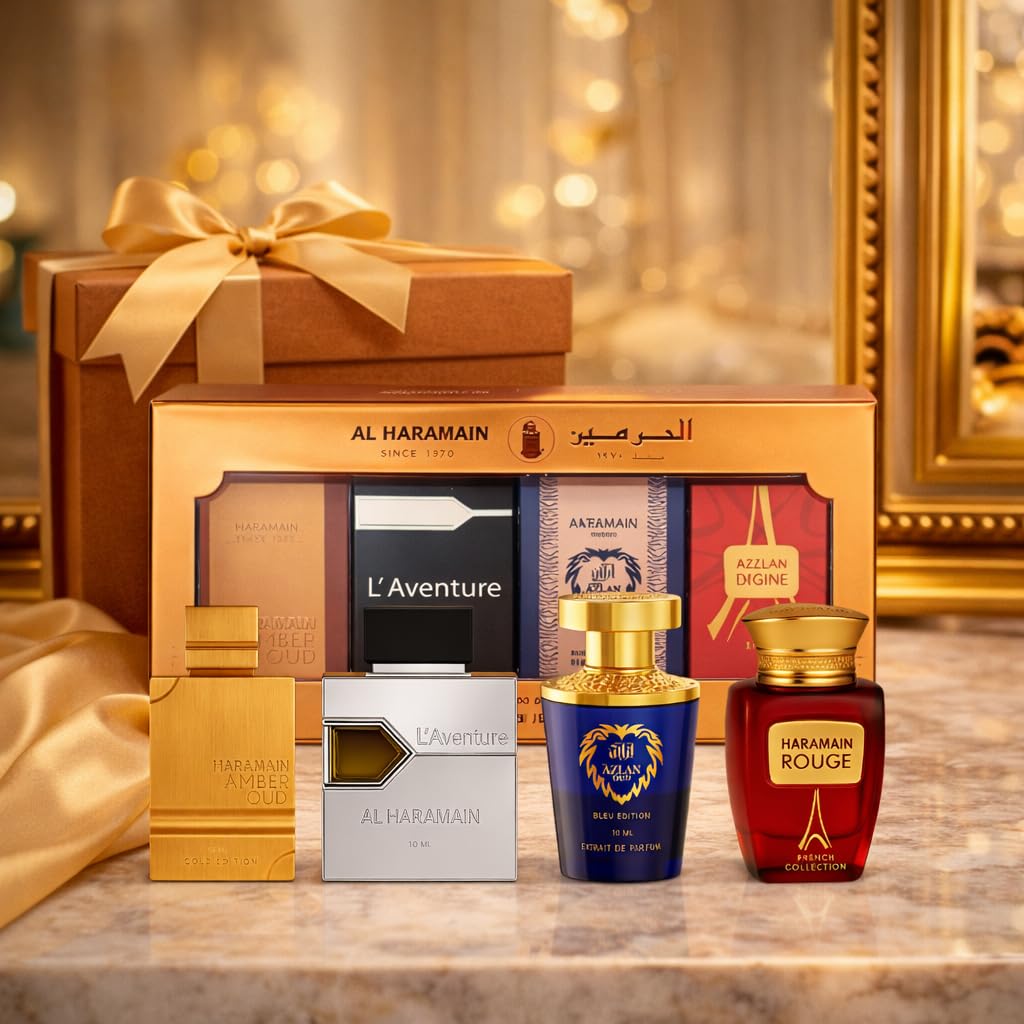 Al Haramain Fragrance Discovery Set for Men & Women – 4×10ml Each, (Amber Oud Gold Edition + L'aventure + Azlan Oud Amber Edition + Blanche) - Image 2