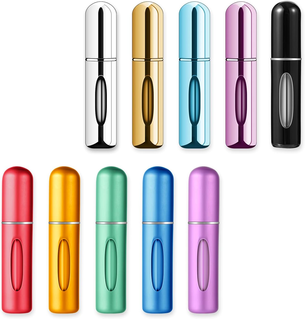 10 PCS Refillable Mini Perfume Atomizer Bottles, 5ml Portable Small Size Perfume Spray Bottles, Multicolor Aluminum Refill Scent Pump Case for Traveling and Outgoing, Pack of 5 Matte & 5 Glossy - Image 2