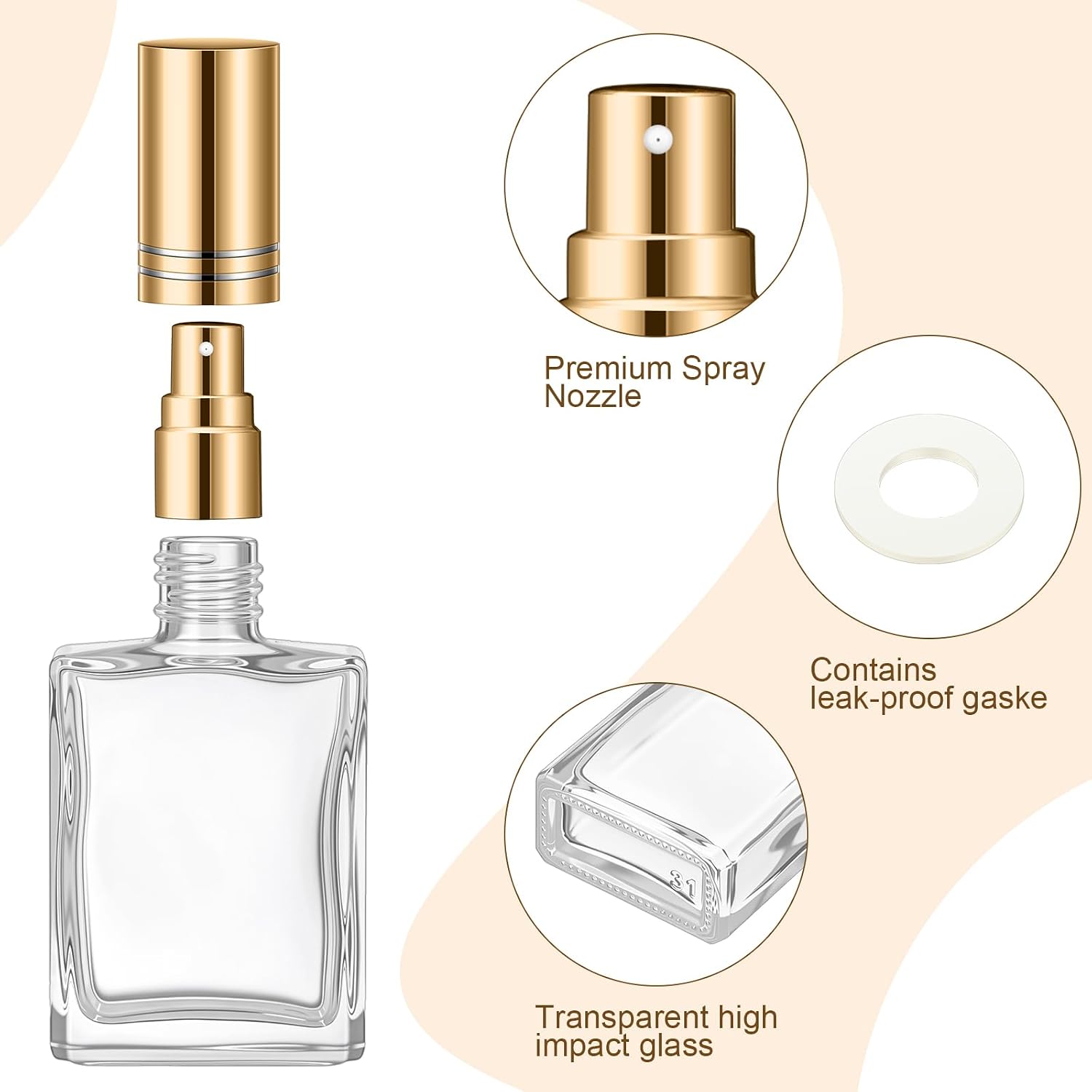 Domensi 60 Pcs 10/15/30/50 ml Glass Square Perfume Bottles Mini Glass Empty Spray Atomizer Bottles Bulk Refillable Perfume Dispenser Container with Pump Tool for Travel (15 ml,Gold) - Image 3