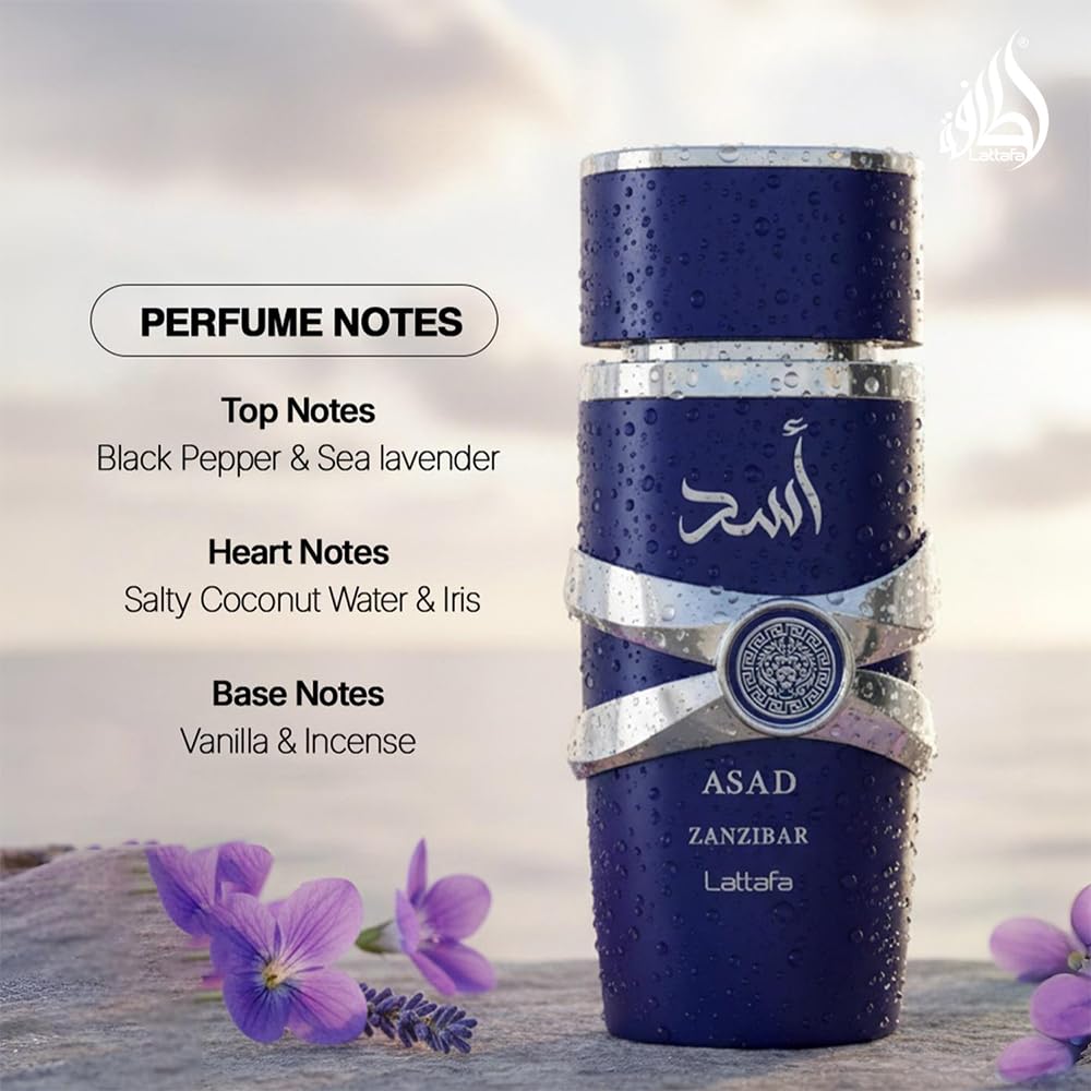 Lattafa Asad Zanzibar - Fresh, Spicy, Vanilla, Coconut - Eau de Parfum Long-Lasting Fragrance for Men, 3.40 Ounce / 100 ml - Image 4