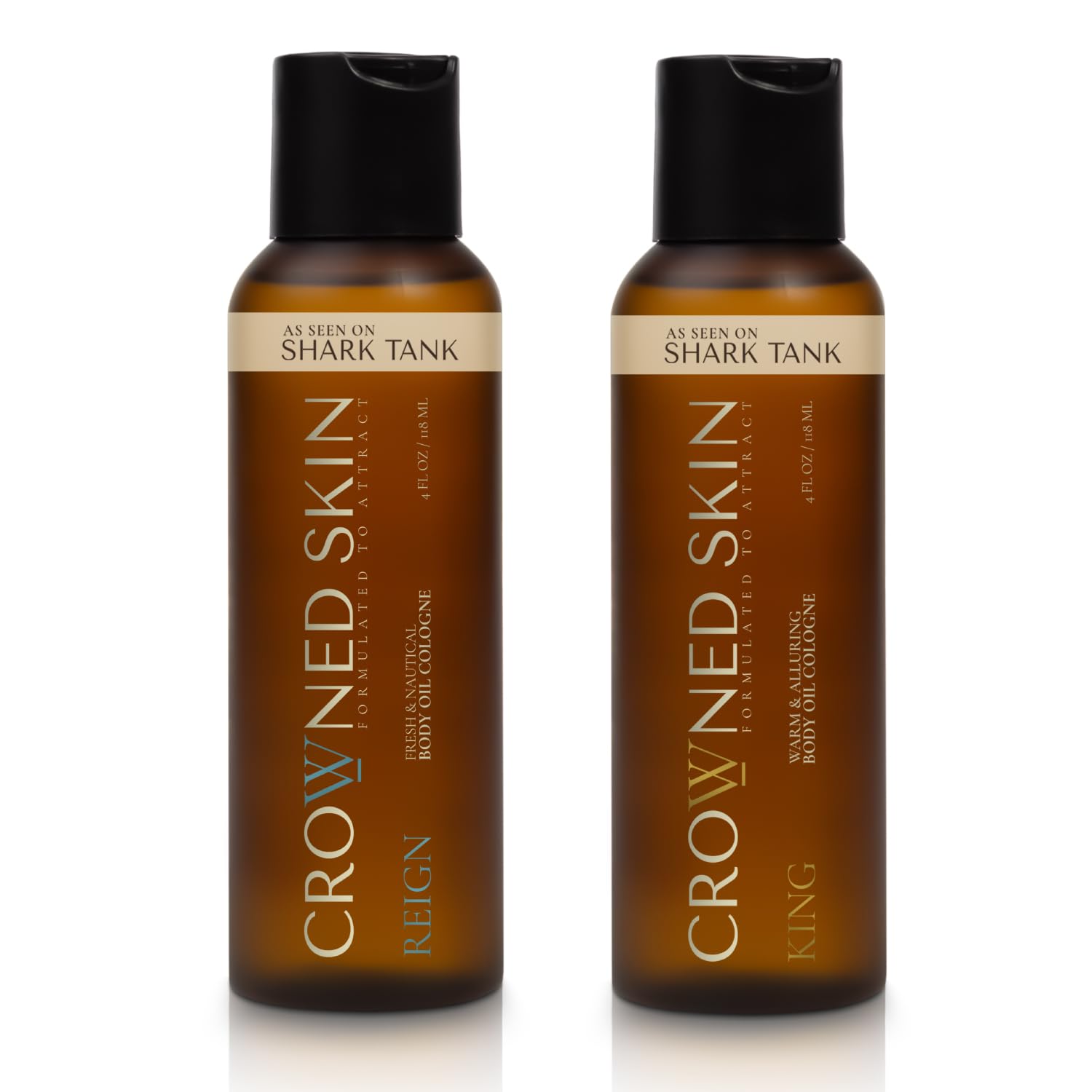 Crowned Skin Reign and King Body Oil Cologne Bundle | As Seen On Shark Tank | Skin Care Set with Sandalwood, Leather, Fresh, and Nautical Scents | Natural Shea & Mango Butters | All-Day Fragrance