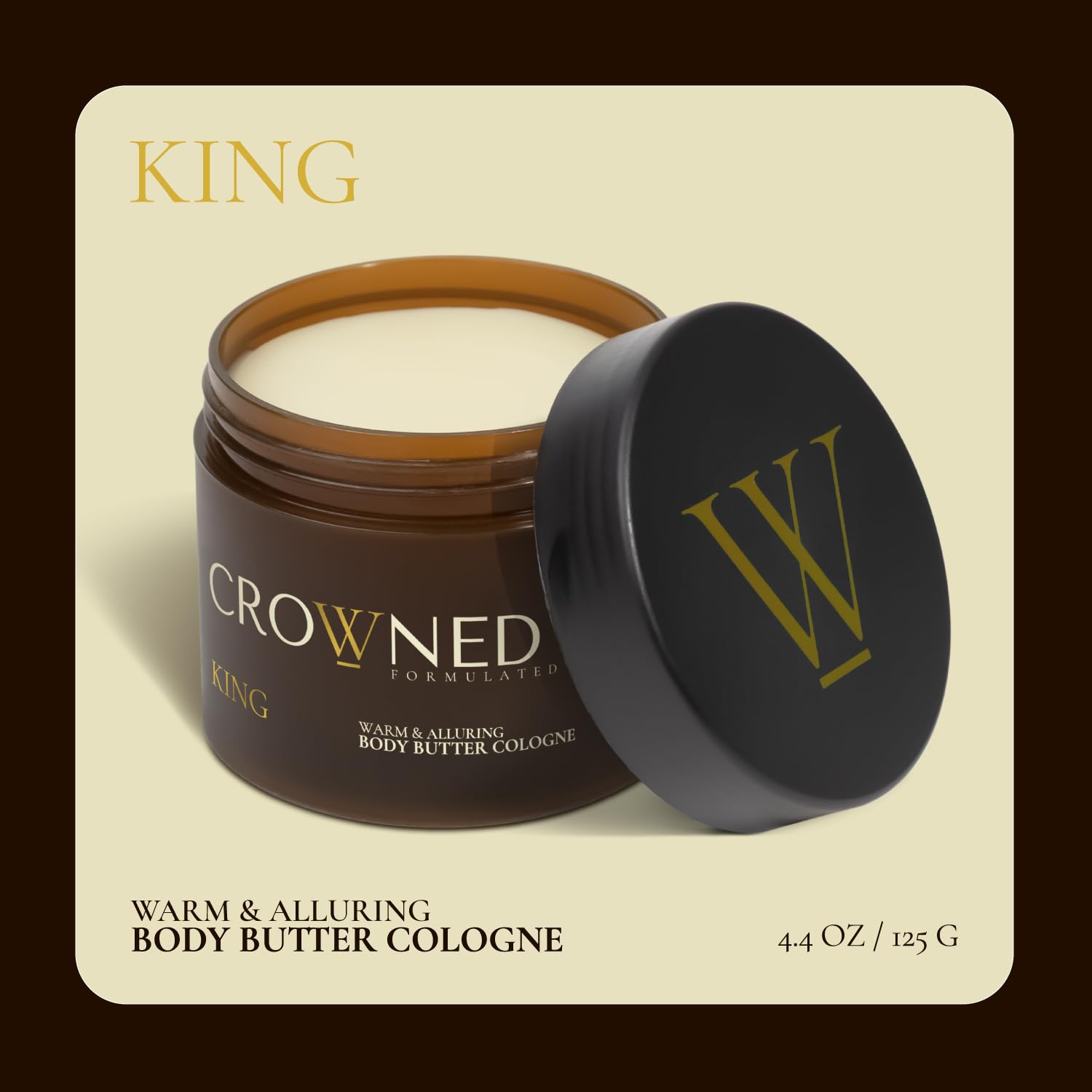 Crowned Skin King Cologned Body Butter for Men | Warm & Sensual | As Seen On Shark Tank | Scented with Sandalwood & Leather | Infused with Organic Shea & Mango Butters | All-Day Fragrance | 4.4oz - Image 2