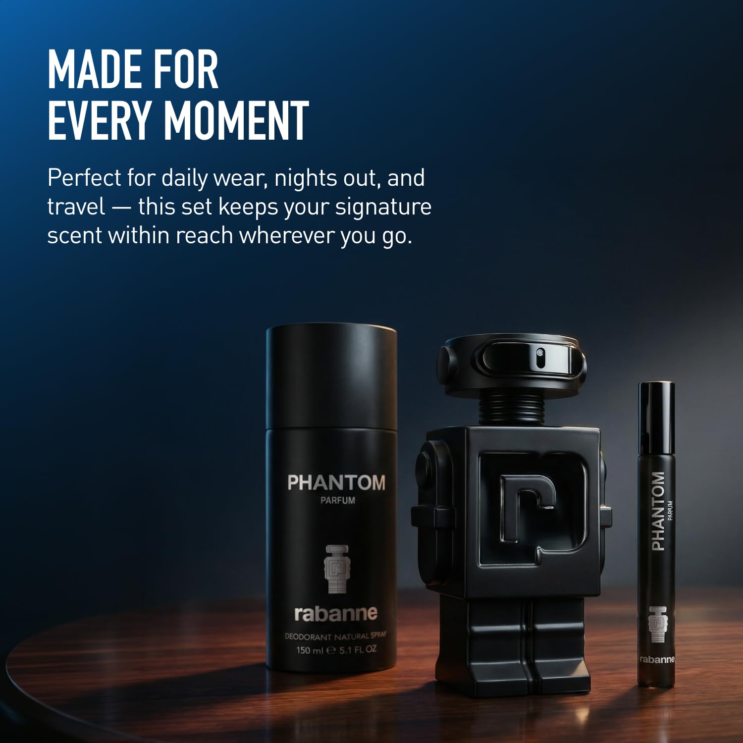 Rabanne Phantom Parfum Gift Set for Men - Discover Long Lasting Aromatic Woody Amber Parfum Fragrance + Deodorant Spray & Travel Cologne Spray - Father's Day, 3 Piece - Image 8