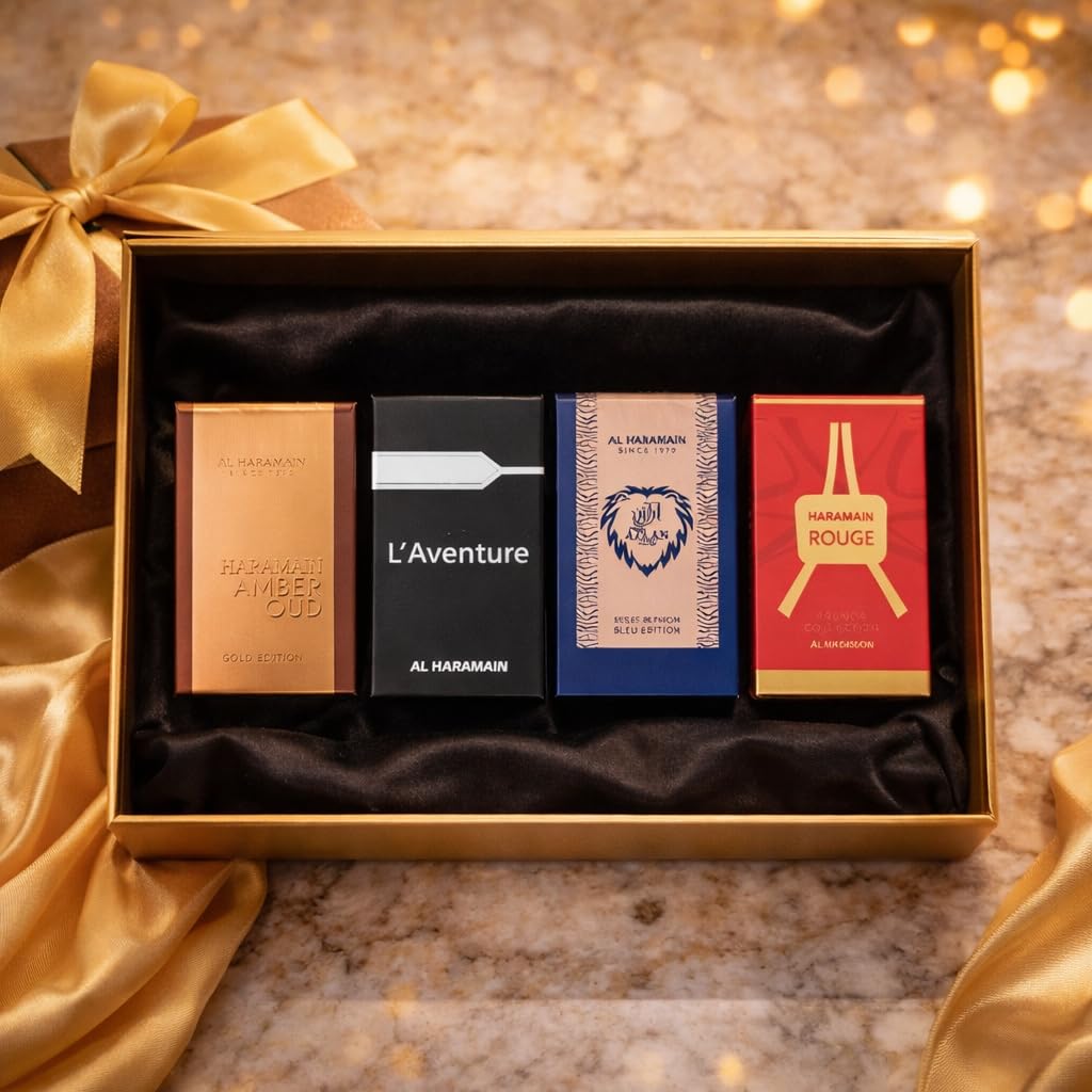 Al Haramain Fragrance Discovery Set for Men & Women – 4×10ml Each, (Amber Oud Gold Edition + L'aventure + Azlan Oud Amber Edition + Blanche) - Image 5