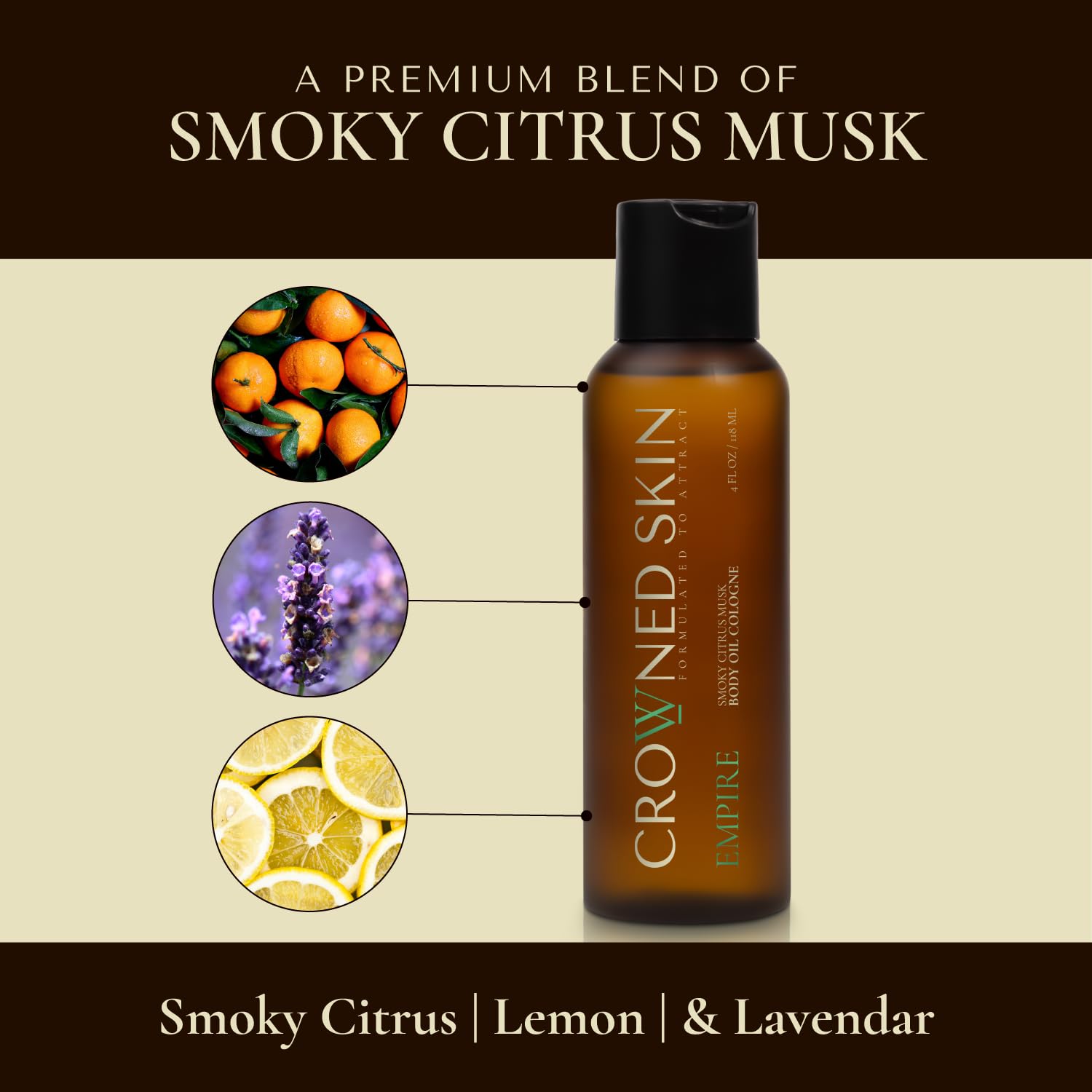 Crowned Skin Empire Body Oil Cologne for Men | Smoky Citrus Musk | As Seen On Shark Tank | Scented with Lemon & Lavender | Infused with Natural Jojoba & Grapeseed Oil | All-Day Fragrance | 4oz - Image 6