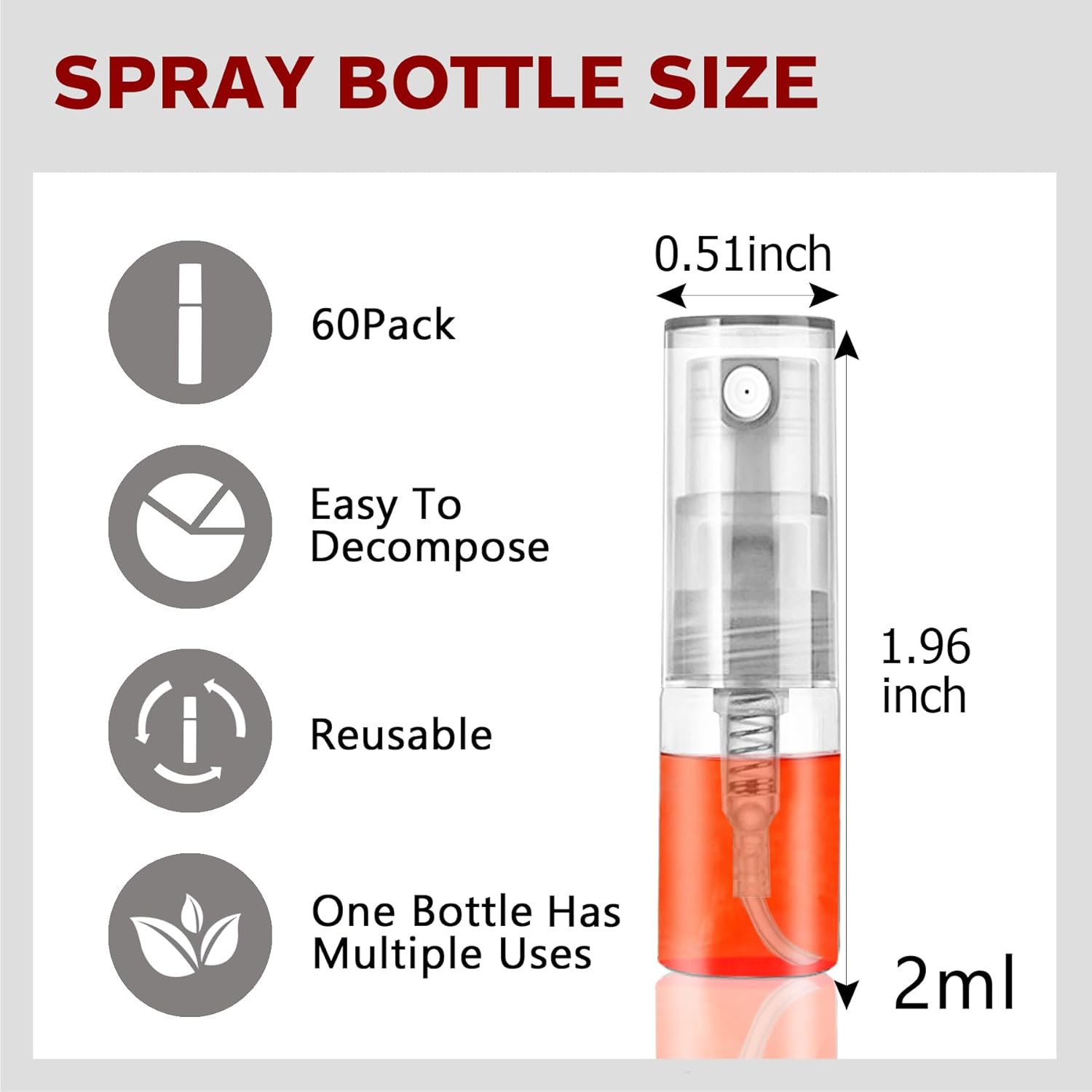Mini Spray Bottle 2ml, Refillable Glass Spray Bottle, Glass Bottle Atomizer, Perfume Mouthwash Atomizer for Cleaning Refillable Container for Travel, Essential Oils, Perfume 60 Pcs, 2ml - Image 2