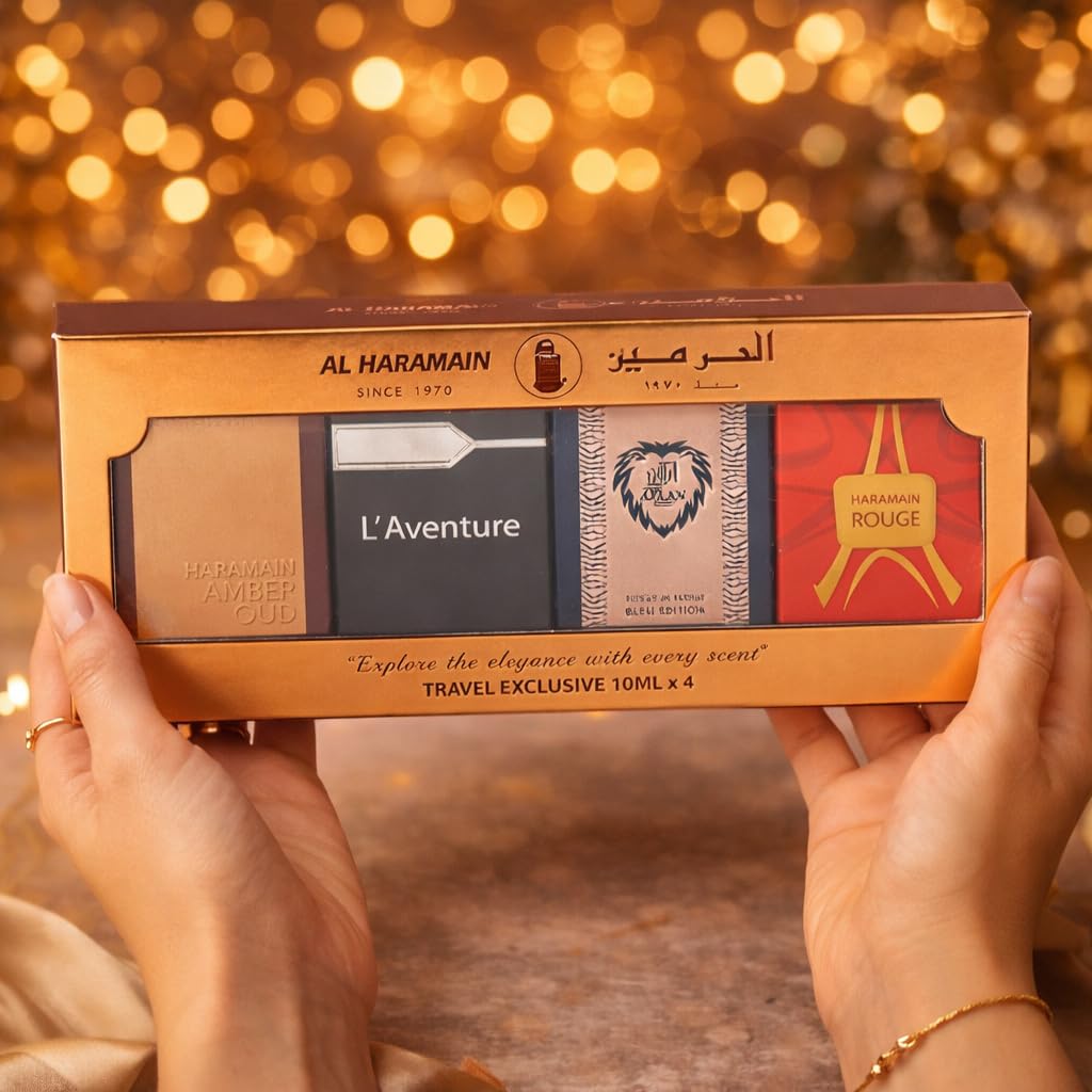 Al Haramain Fragrance Discovery Set for Men & Women – 4×10ml Each, (Amber Oud Gold Edition + L'aventure + Azlan Oud Amber Edition + Blanche) - Image 3