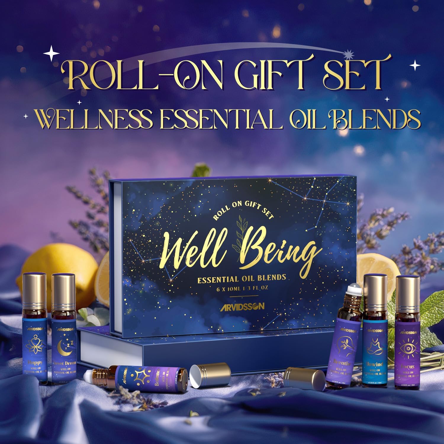ARVIDSSON Essential Oils Roll On Set, Natural Self Care Essential Oil Blends Gift for Women - Sweet Dream, Unwind, Breahte, Balance, Focus, Happy, Aromatherapy Oil Roller for Body, Massage - Image 2