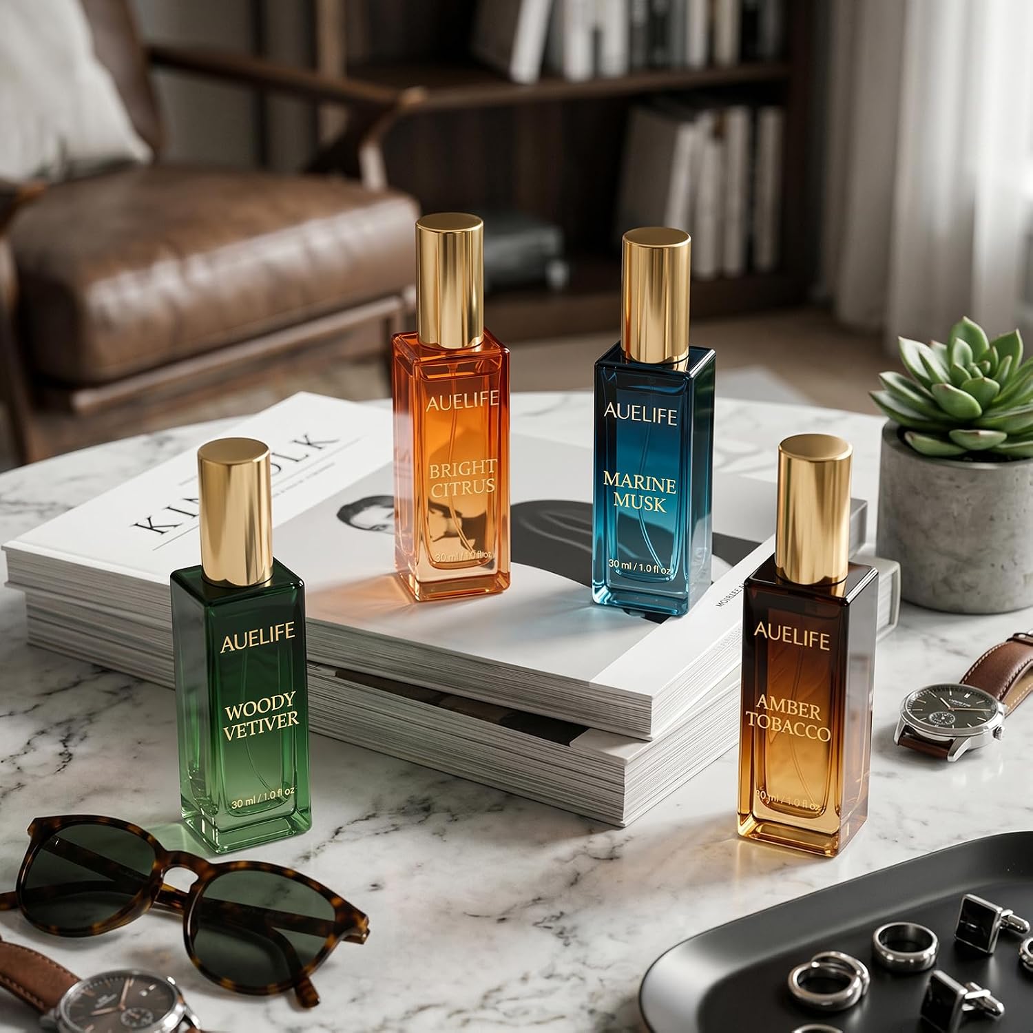 Auelife Men's Perfume Gift Set, 4x30mL Cologne, Gifts for Father, Dad & Him | Marine Musk, Woody Vetiver, Amber Tobacco & Bright Citrus Scents, Long-Lasting Alcohol-Free Perfume for Work, Dates & Travel - Image 10