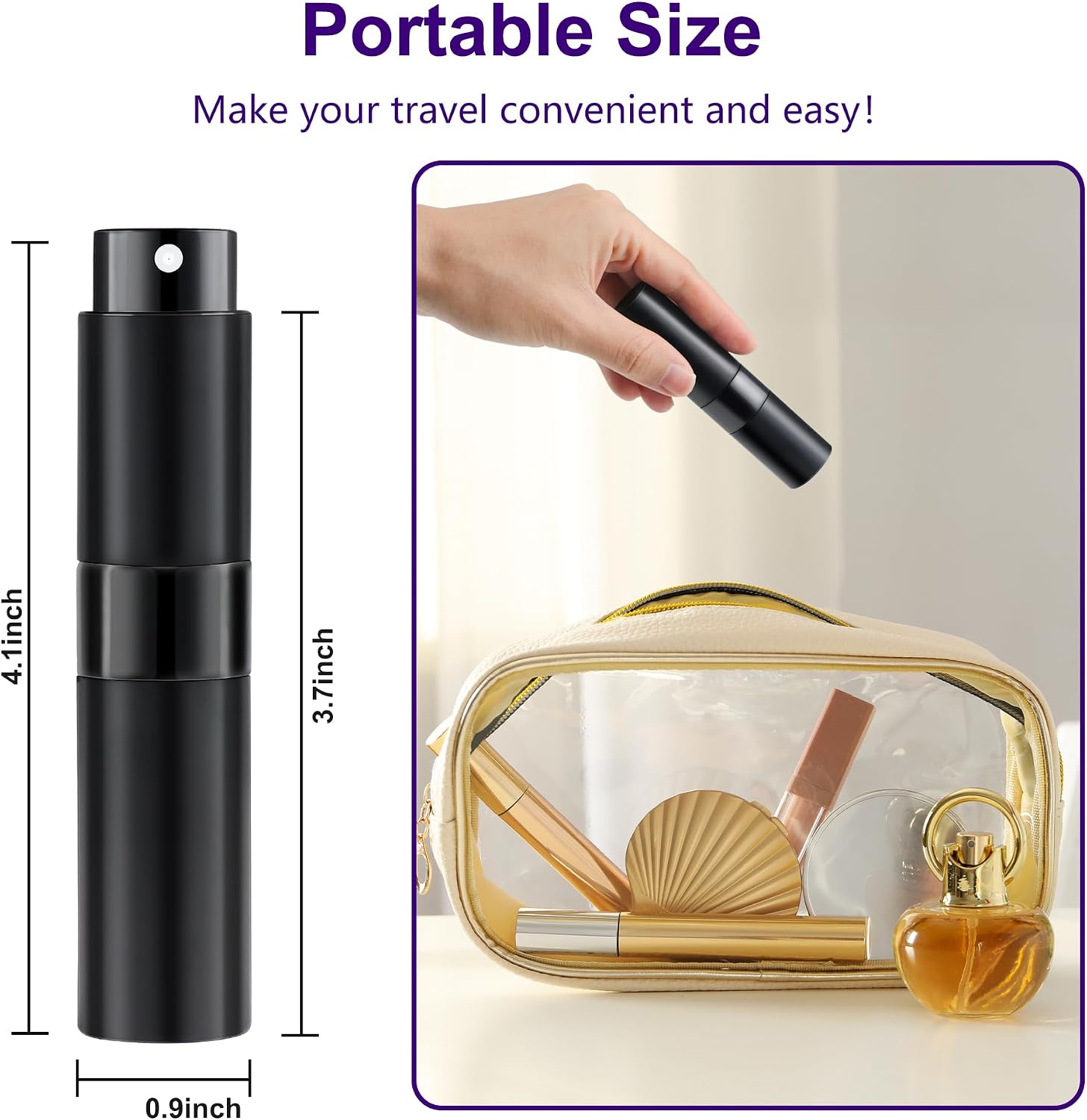 8ML Perfume Travel Refillable Portable Perfume Atomizer Bottle - Easter Basket Stuffers for Teens Adults Men Women,Valentines Day Gifts for Him Her,Travel Essentials,Christmas Gift(Balck,2Pack) - Image 2