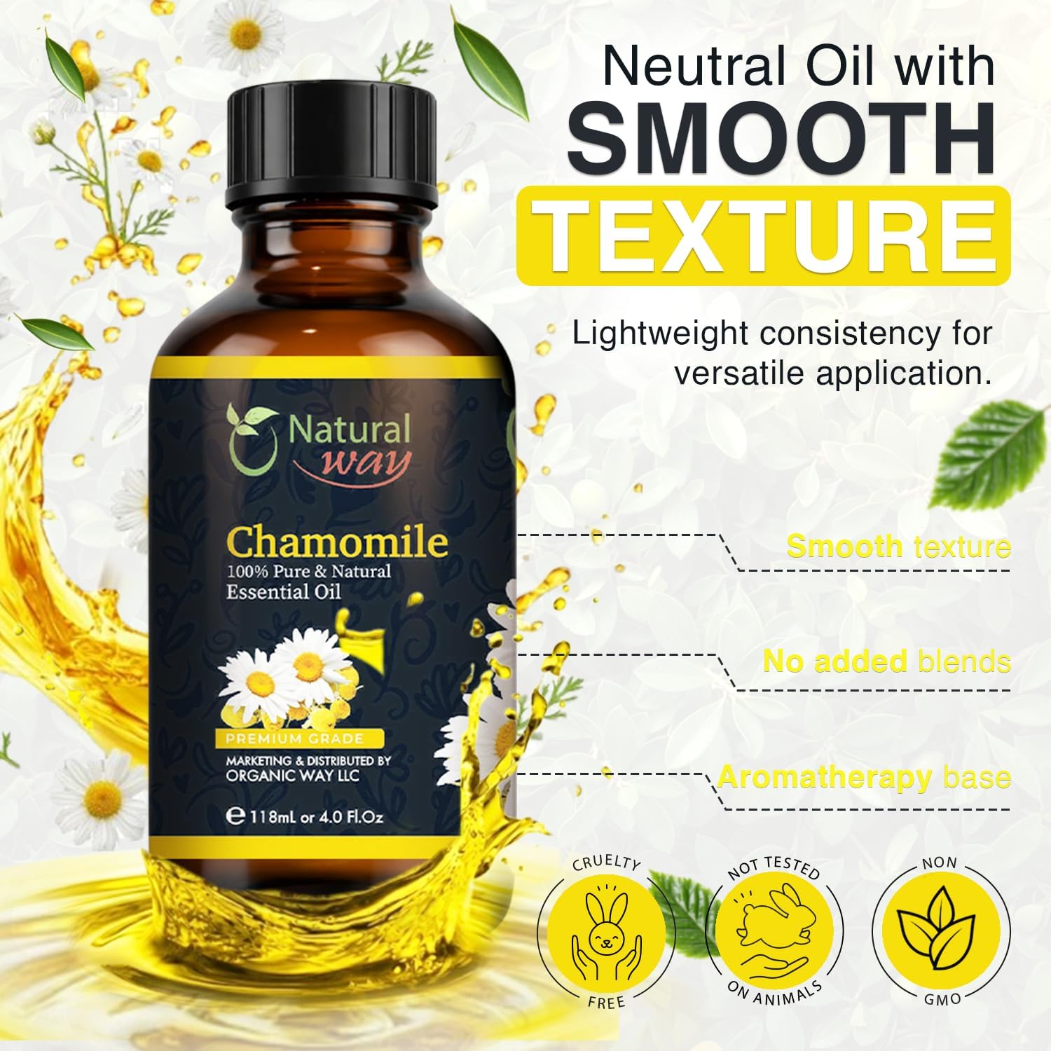 Chamomile Essential Oil | Pure Aromatherapy Oil for Diffusers, Hair Growth, Skin, Scalp Care, Massage | Refreshing Hair Oil for Women & Men | Natural Essential Oil for Diffuser | 4 Fl Oz (120 mL) - Image 4