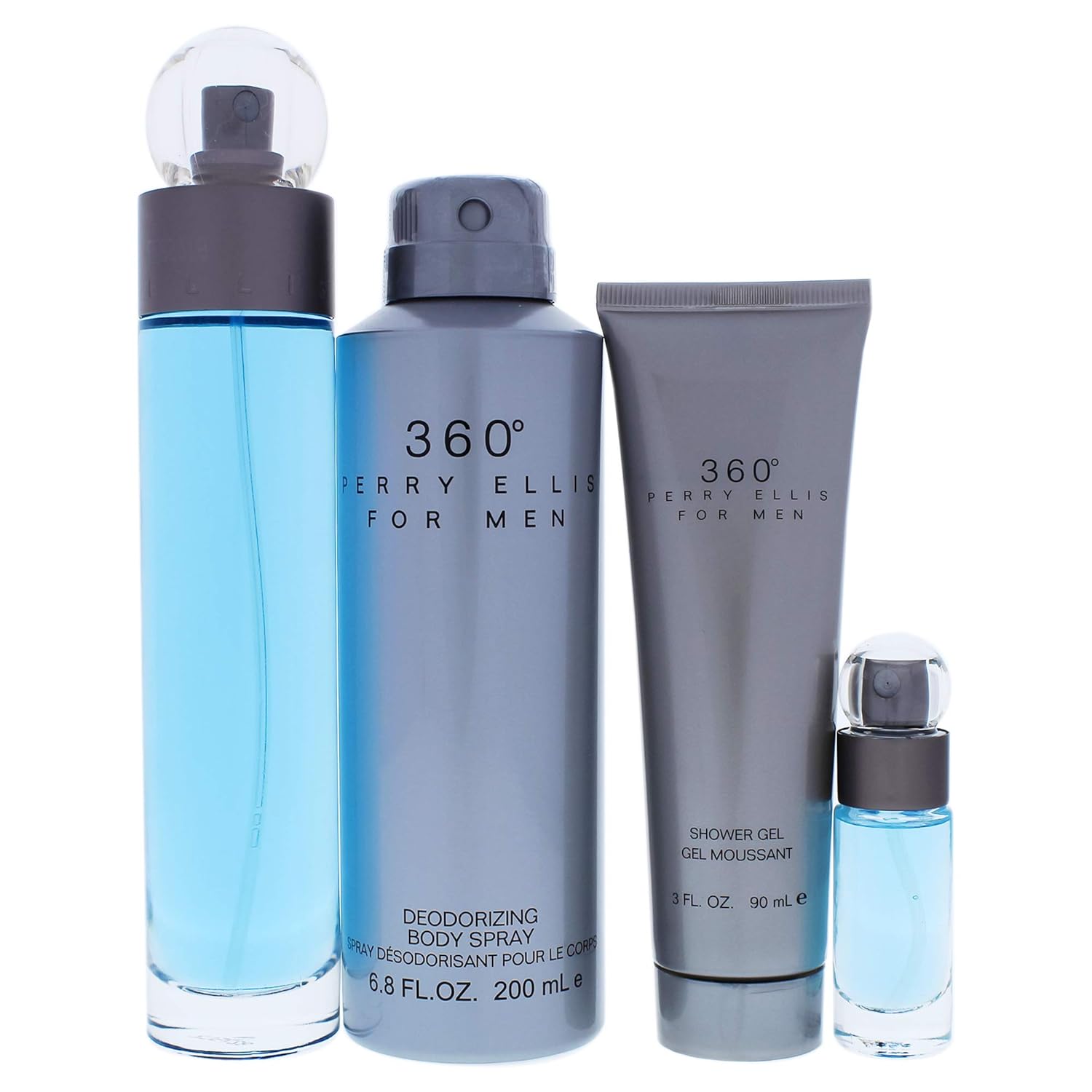 Perry Ellis 360 By Perry Ellis for Men - 4 Pc Gift Set 3.4oz Edt Spray, 6.8oz Deodorizing Body Spray, 3.0oz Shower Gel, 0.25oz Edt Spray, 4count - Image 2