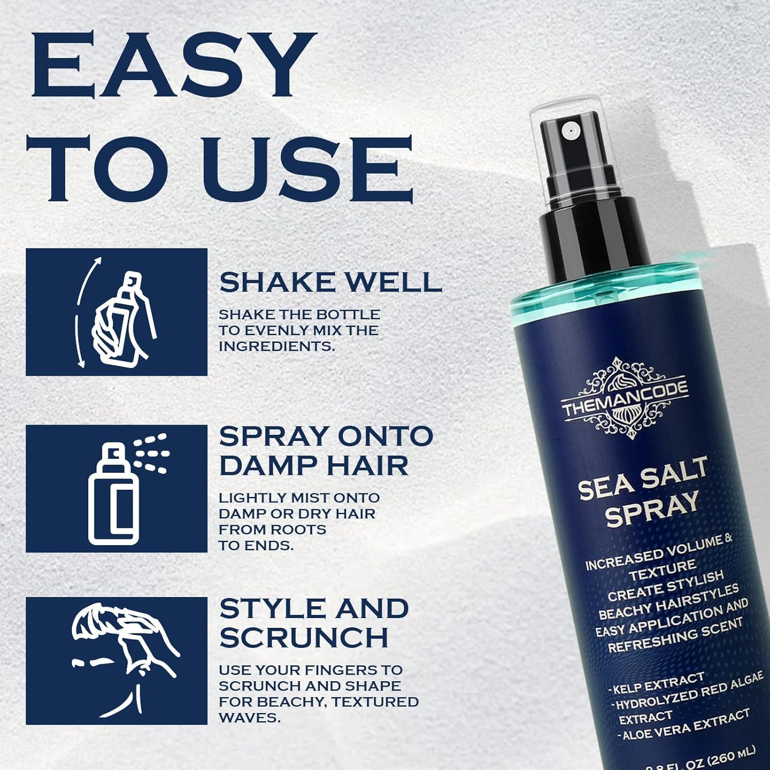 THEMANCODE Sea Salt Spray for Men, Texturizing Hairspray, Travel Essentials, Beach Vacation Essentials, Surf Spray Adds Instant Volume, Travel Essentials, Hair Gifts for Men, 8.8 Oz - Image 6