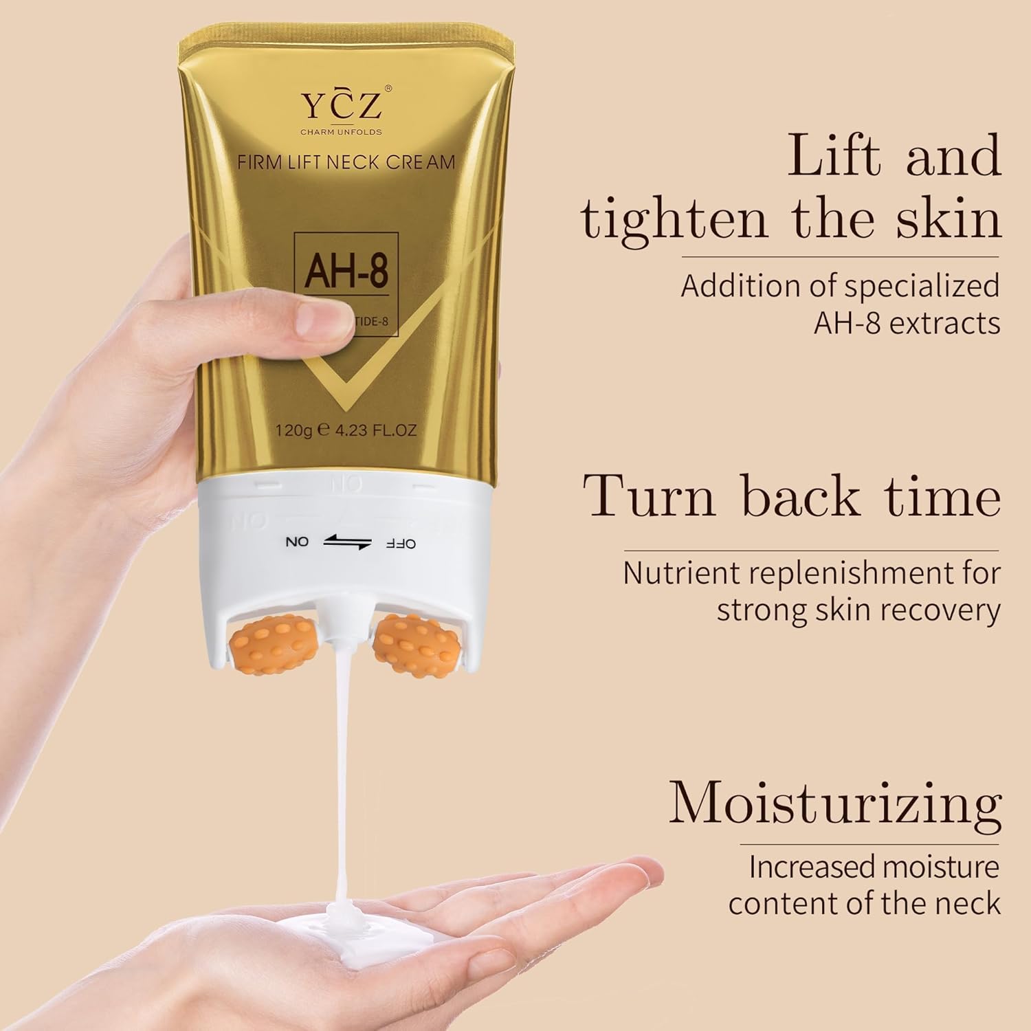 Ycz AH-8 Neck Firming Cream with Roller for Crepey Skin Body Care Comfort, Moisturizing, Anti-Aging Neck Cream with Peptide, Collagen, Smooths Wrinkles & Fine Lines Skin Care Skin Repair - Image 6