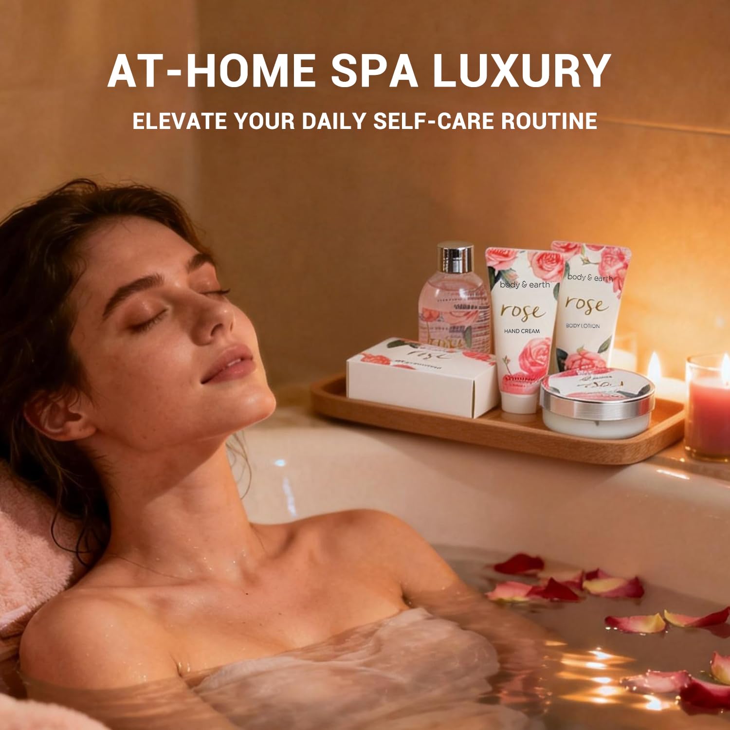 BODY & EARTH Spa Gift Set for Women - Luxurious 5 Pcs Bath and Body Box, Rose Scent, Includes Body Wash, Body Butter, Body Lotion and More, Birthday Mothers Day Gifts for Mom Self Care Kit for Her - Image 7