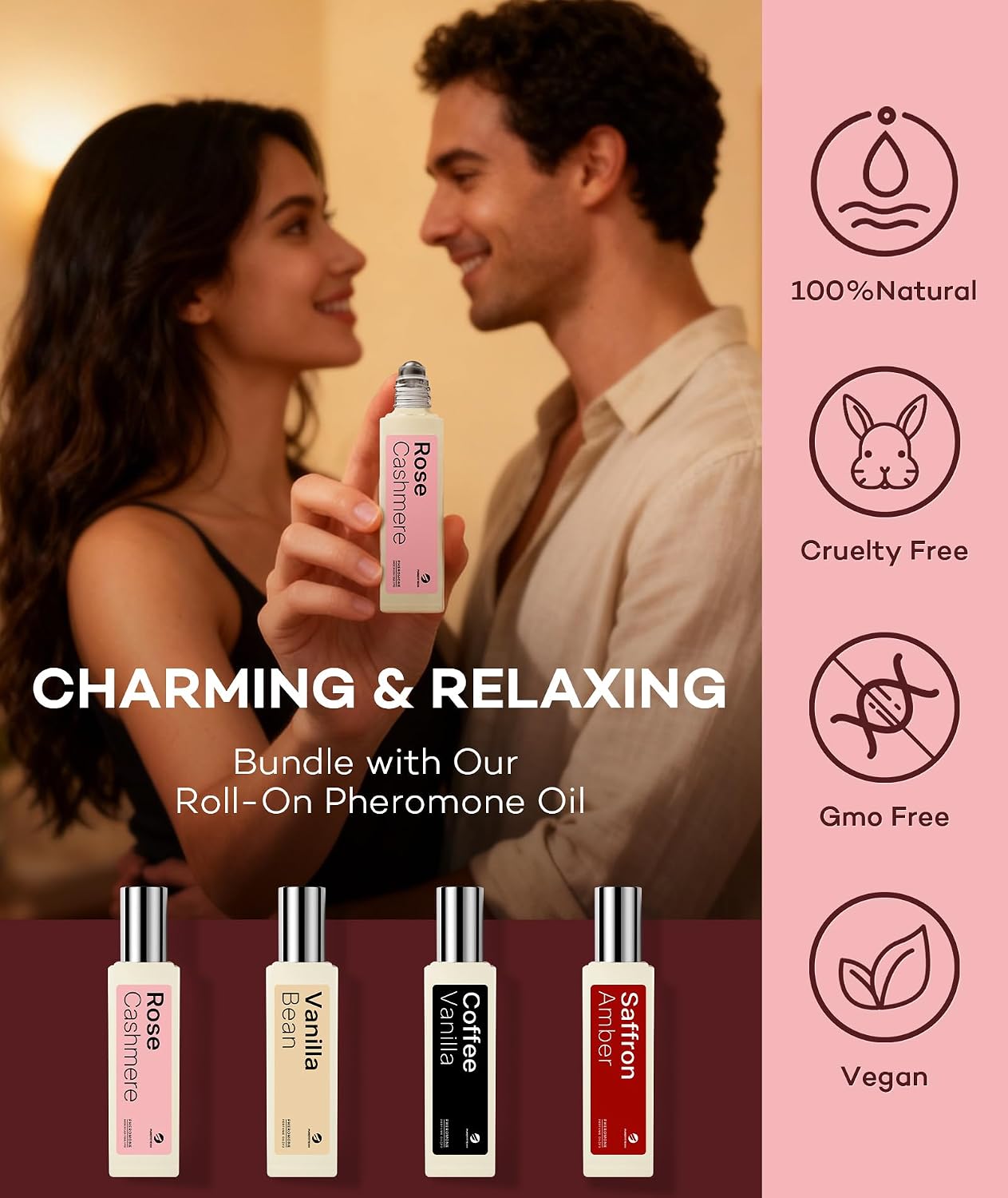 purefittech Pheromones Perfume Oil for Women, Long Lasting Rose Cashmere Roll-on Fragrance, Pure Essential Oil Parfum, 0.34 fl oz (10ml) Travel Size, Made in USA - Image 3