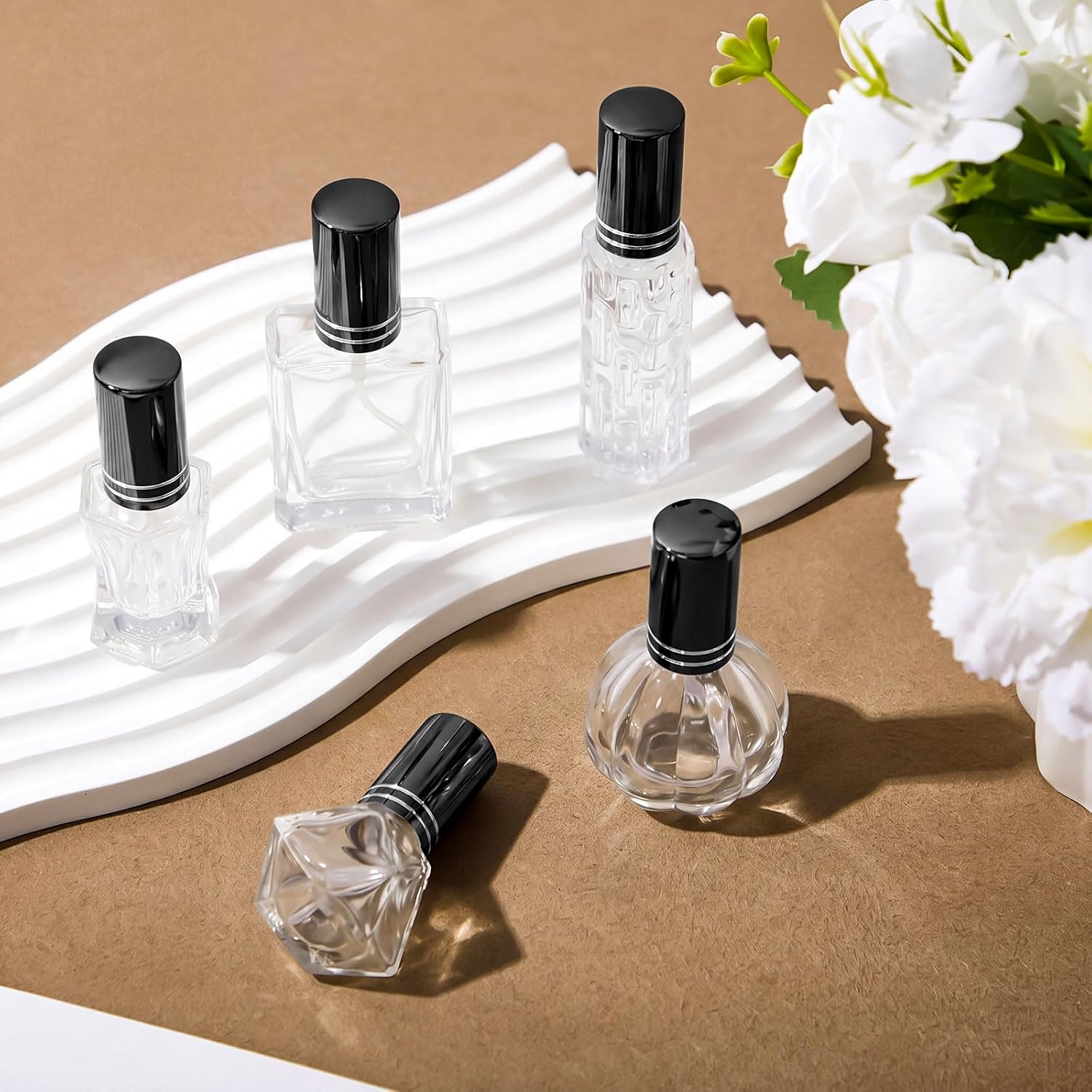 Domensi 30 Pack 5ml/8ml/10ml/15ml Perfume Bottles Empty Kit, Vintage Glass Perfume Travel Refillable Bottles, Mini Leak-proof Refillable Atomizer Spray Kit for Wedding Gifts(Black) - Image 6