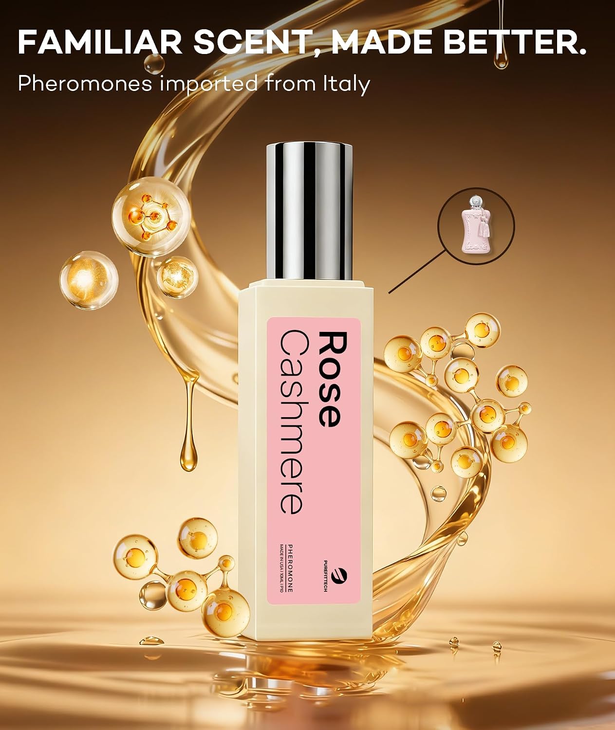 purefittech Pheromones Perfume Oil for Women, Long Lasting Rose Cashmere Roll-on Fragrance, Pure Essential Oil Parfum, 0.34 fl oz (10ml) Travel Size, Made in USA - Image 4