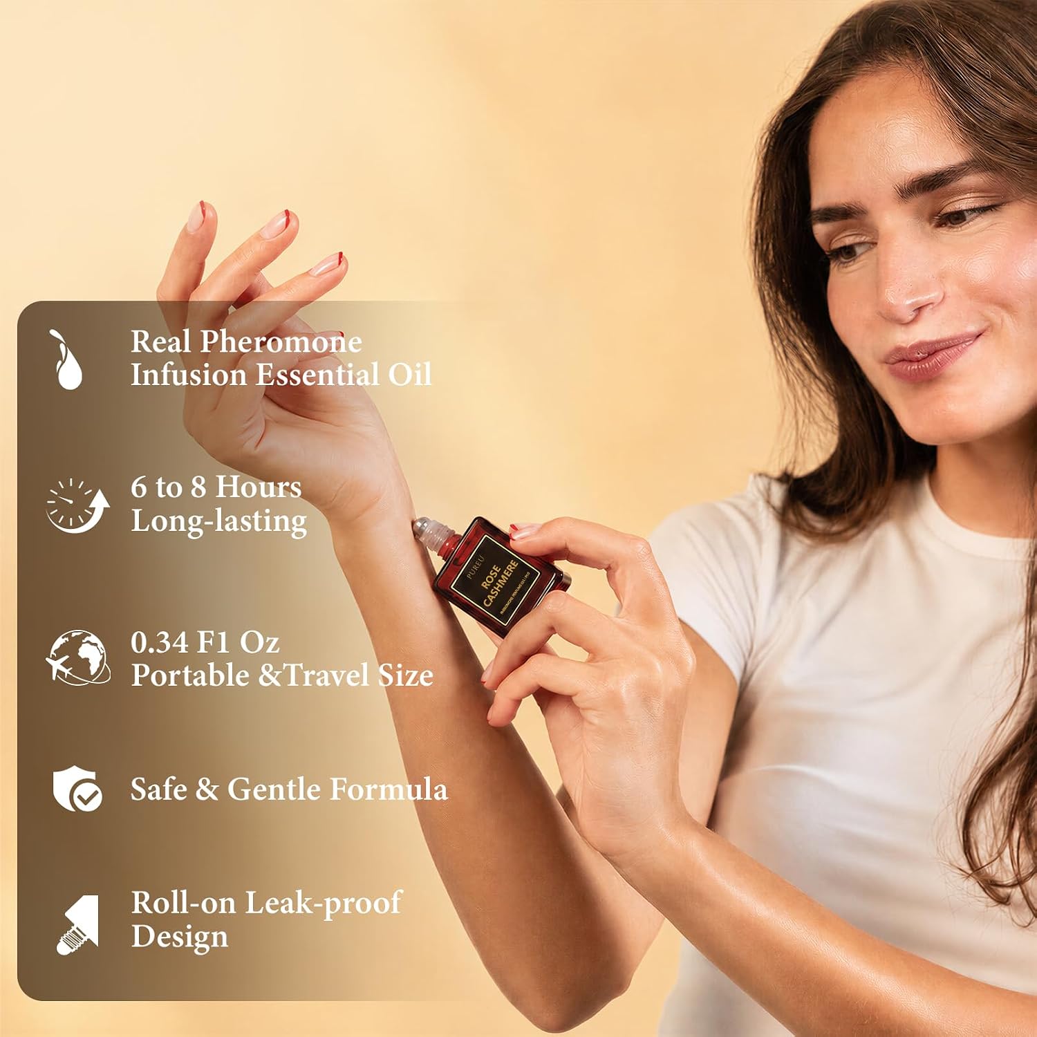 PUREU Pheromones Perfumes for Women Roll On Rose Cashmere Travel Size Perfume, Long Lasting Vanilla Perfume Pheromones Oil Fragrance, Pheromone Perfume Eau De Parfum 0.34 Fl Oz/10ml, Made in USA - Image 2