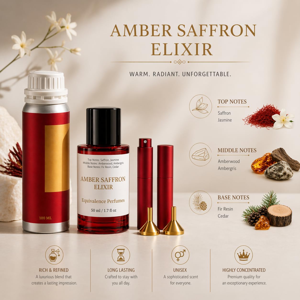 Luxury Refill Kit Inspired by B.acarrat R.ouge 5.40 – 100ml Elixir Bottle + 50ml Bottle Bundle – 2 Travel Size 10ml – Long Lasting Perfume Set for Women & Men - Image 4