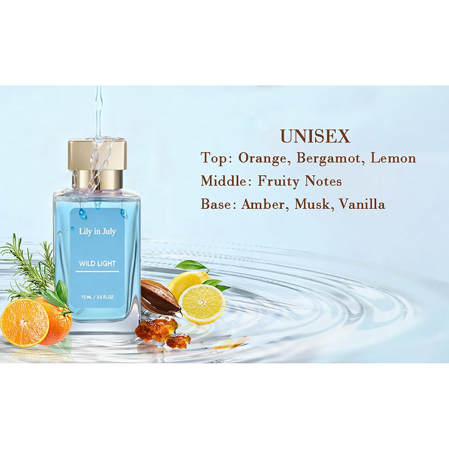 Wild Light Unisex Perfume, Clean Fresh Citrus Bergamot Lemon Fragrance, Light Everyday Scent for Men & Women, Office Friendly Summer Cologne with Cedarwood & Musk, 75ml - Image 5