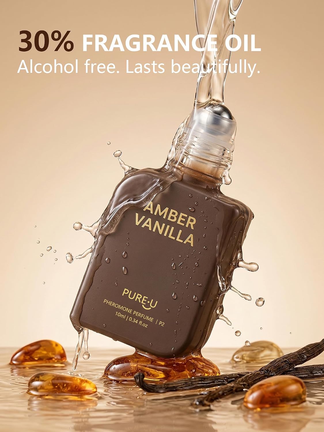 PUREU Amber Vanilla Pheromone Perfume Oil for Women, Long Lasting Extrait de Parfum Roll On with Clip-on Keychain, Alcohol Free Portable Travel Size Fragrance for Date Night & On-the-Go, 0.34 Fl OZ - Image 6