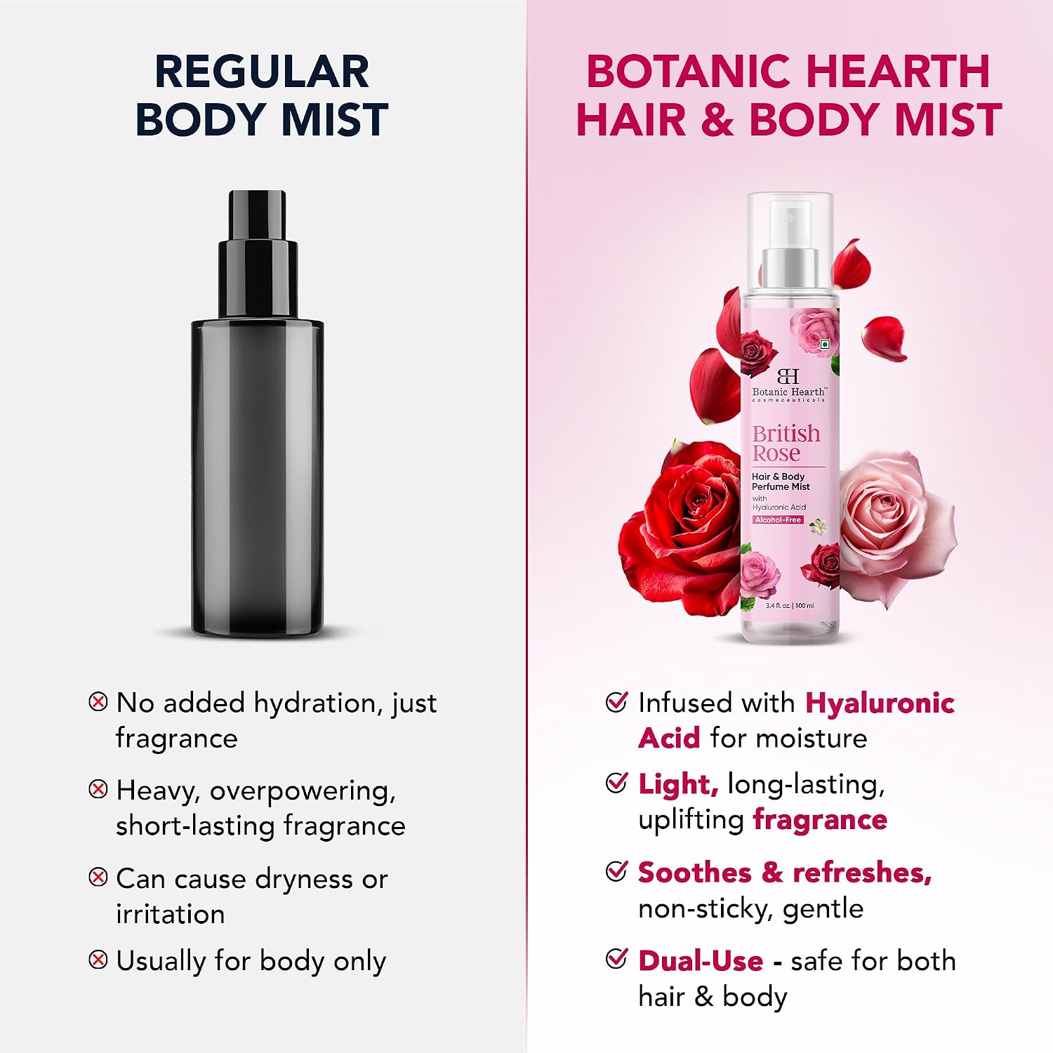 Botanic Hearth British Rose Hair Perfume & Body Mist, Long-Lasting Hair Deodorizer, Body Scent for Women & Men, Alcohol-Free Clean Fragrance Hair Spray For Everyday Wear, All Day Freshness, 3.4 Fl Oz - Image 7
