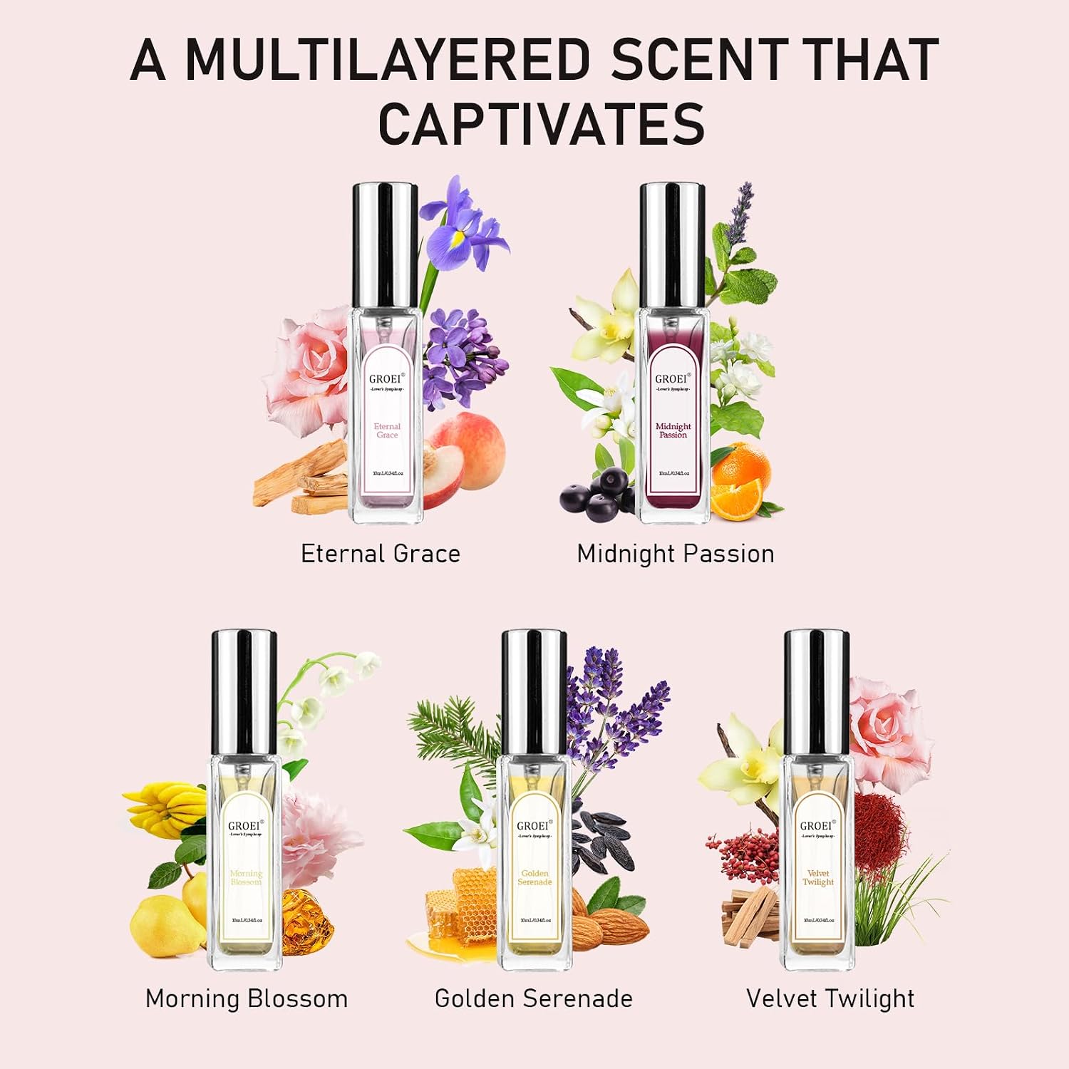 5-Piece Lover's Symphony Eau de Parfum Set – Floral & Fruity Perfume Sample Set for Women, Travel Size Mini Spray, Gift Box for Holiday Birthday Valentine's Day - Image 2