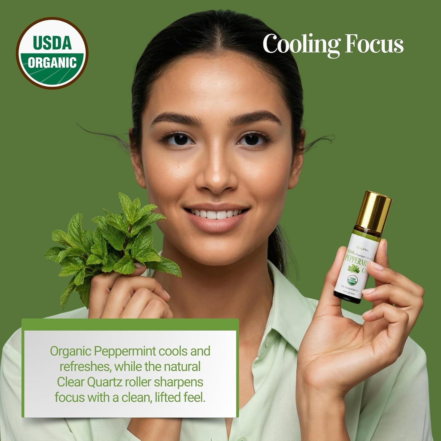Peppermint Essential Oil Roll On for Nausea Relief Morning Sickness Pregnancy - 100% Pure USDA Organic MCT Coconut Oil - Headache Migraine Pregnant Women Safe Cooling - Gemstone Roller 10ml Travel - Image 3
