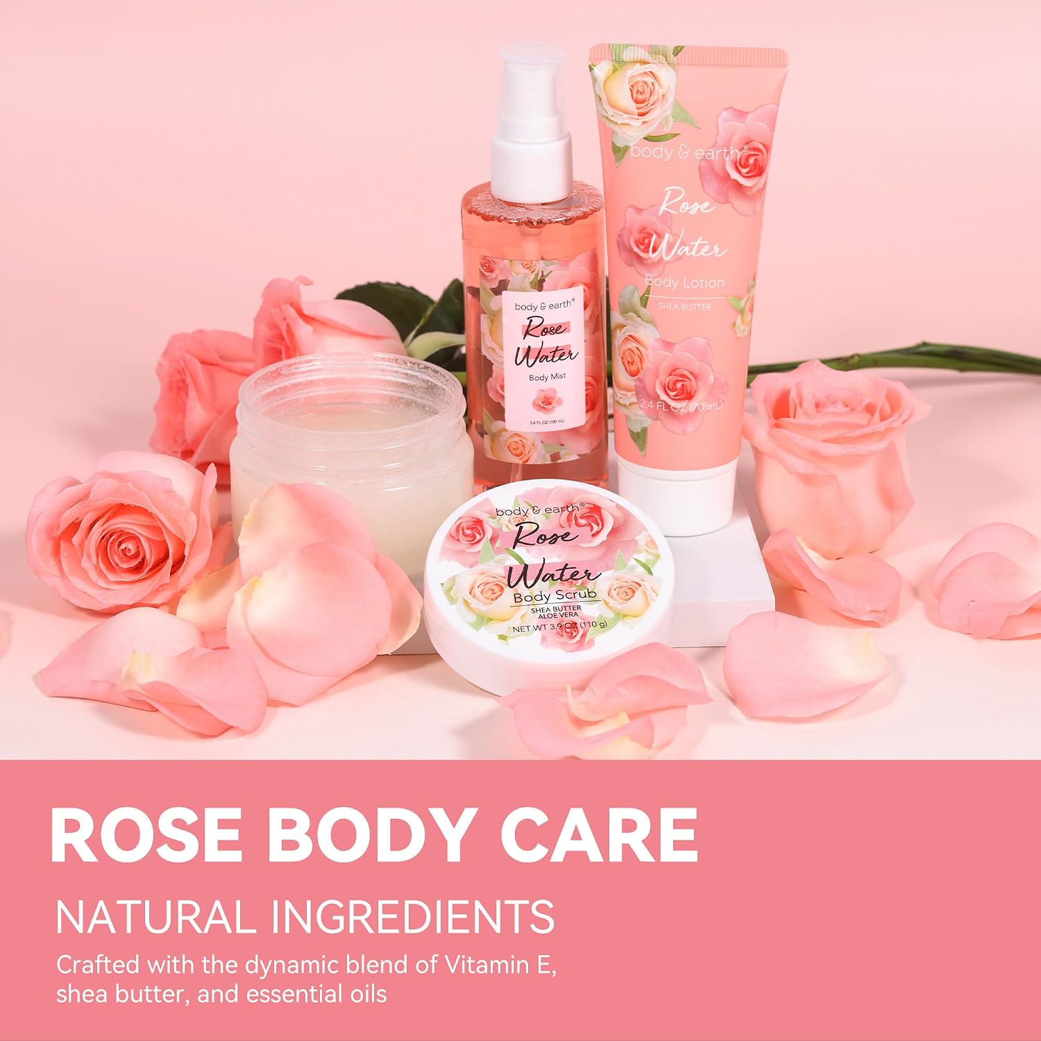 BODY & EARTH Gift Set - Spa Sets for Women, Perfume, Body Lotion, and Scrub in a Rose Water Box - Perfect Birthday Gifts for Mom Girlfriend Her - Image 3