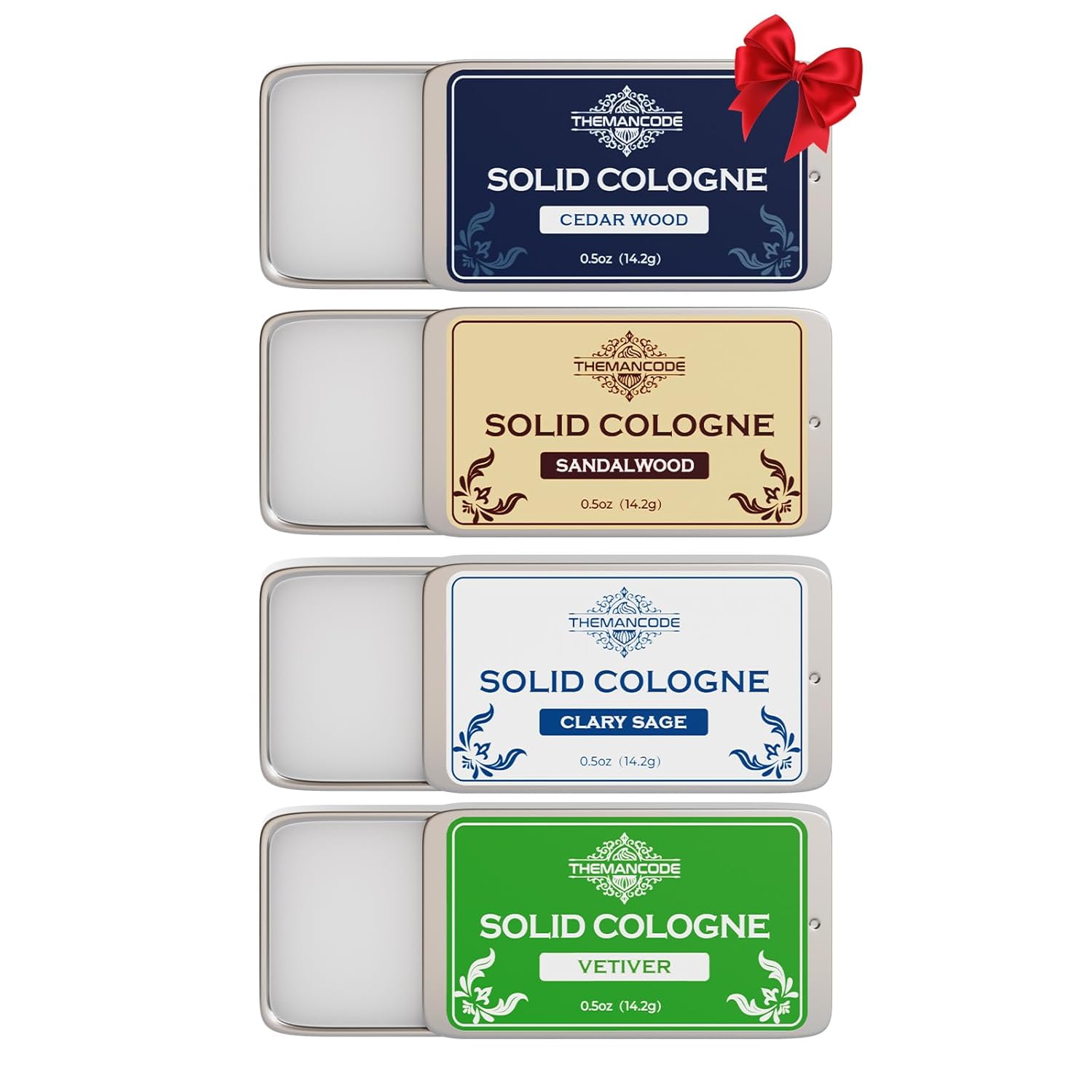 THEMANCODE Solid Cologne for Men, Birthday Gifts for Men, Solid Perfume with Sandalwood, Vetiver, Cedarwood, Sage Scents, 4 Pack